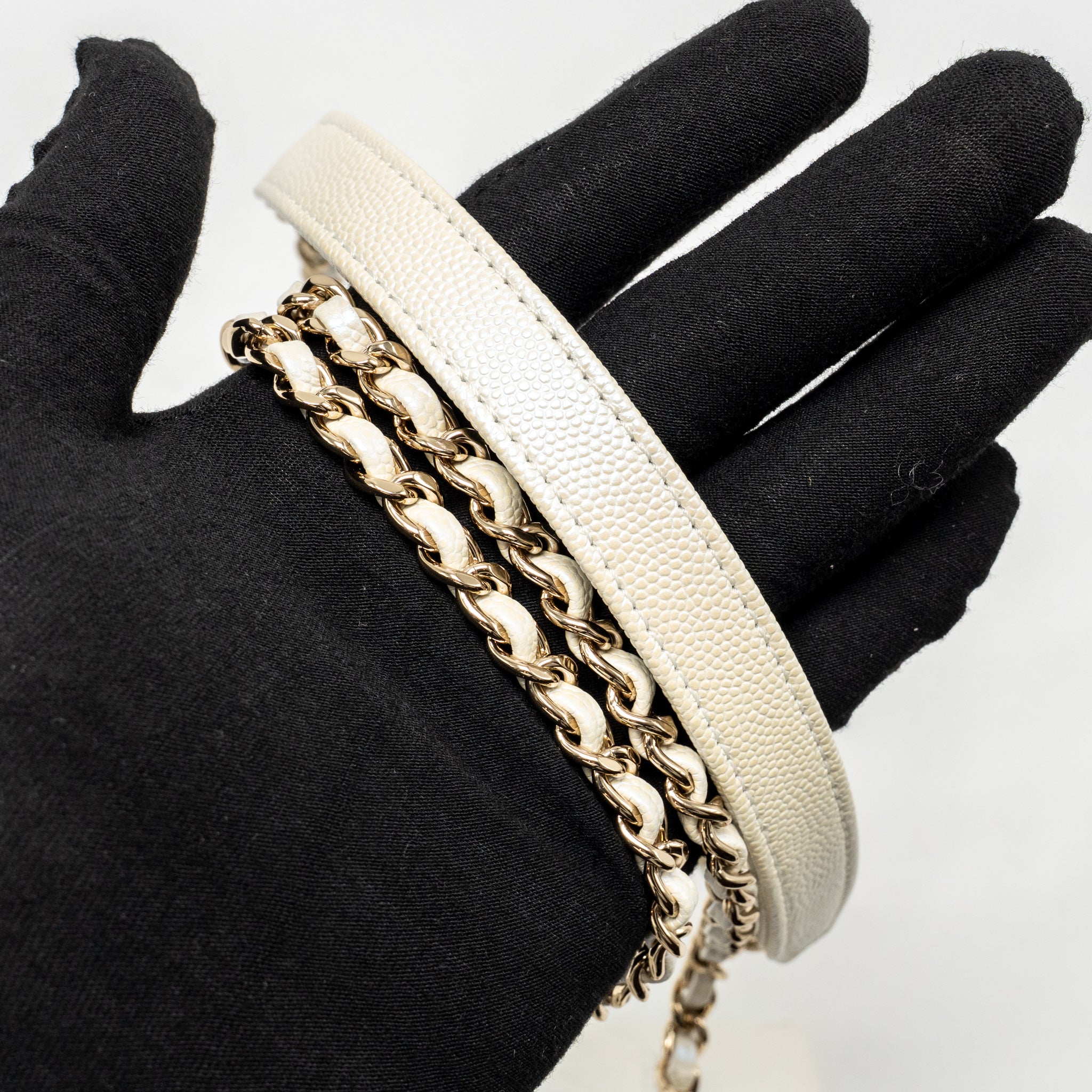 CHANEL MINI COCO HANDLE CAVIAR IRIDESCENT WHITE LGHW