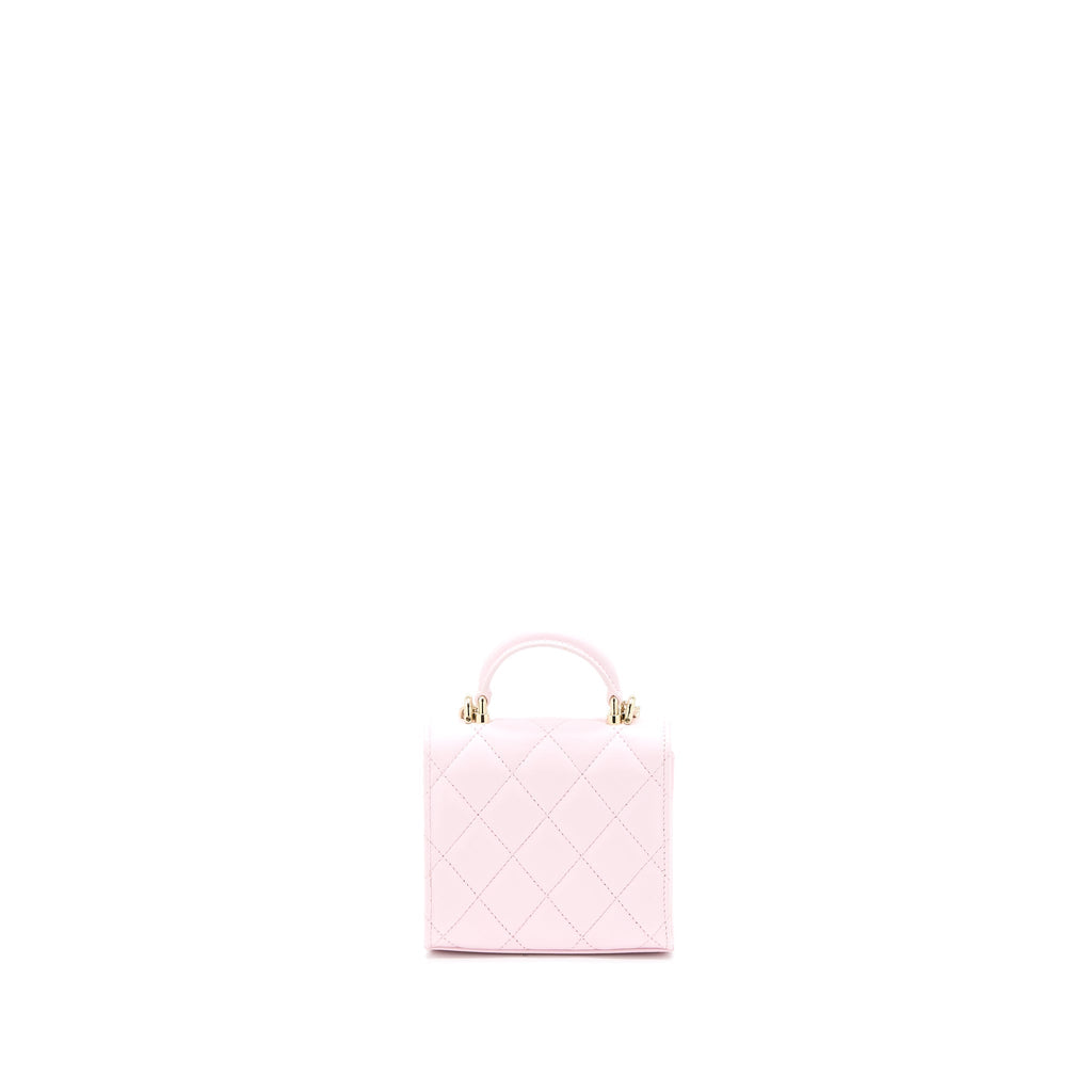 CHANEL TOP HANDLE MINI FLAP BAG WITH CHAIN LAMBSKIN LIGHT PINK LGHW