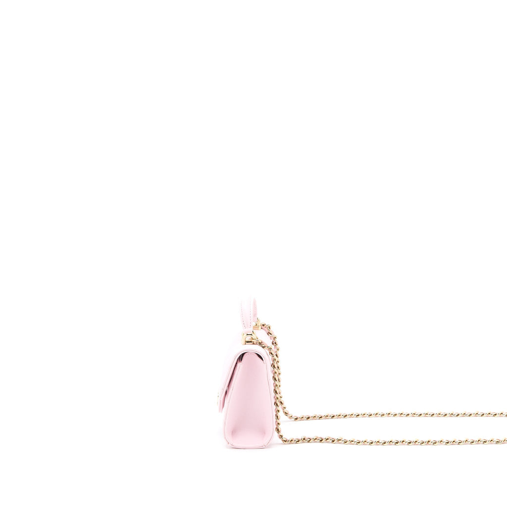 CHANEL TOP HANDLE MINI FLAP BAG WITH CHAIN LAMBSKIN LIGHT PINK LGHW