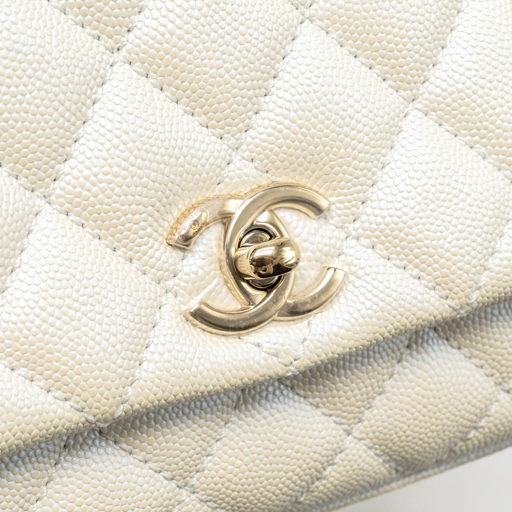 CHANEL MINI COCO HANDLE CAVIAR IRIDESCENT WHITE LGHW
