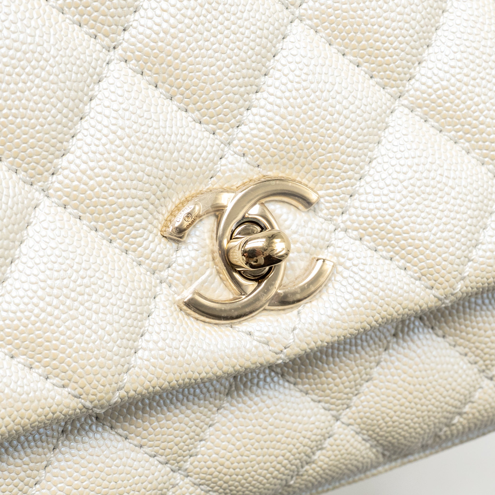 CHANEL MINI COCO HANDLE CAVIAR IRIDESCENT WHITE LGHW