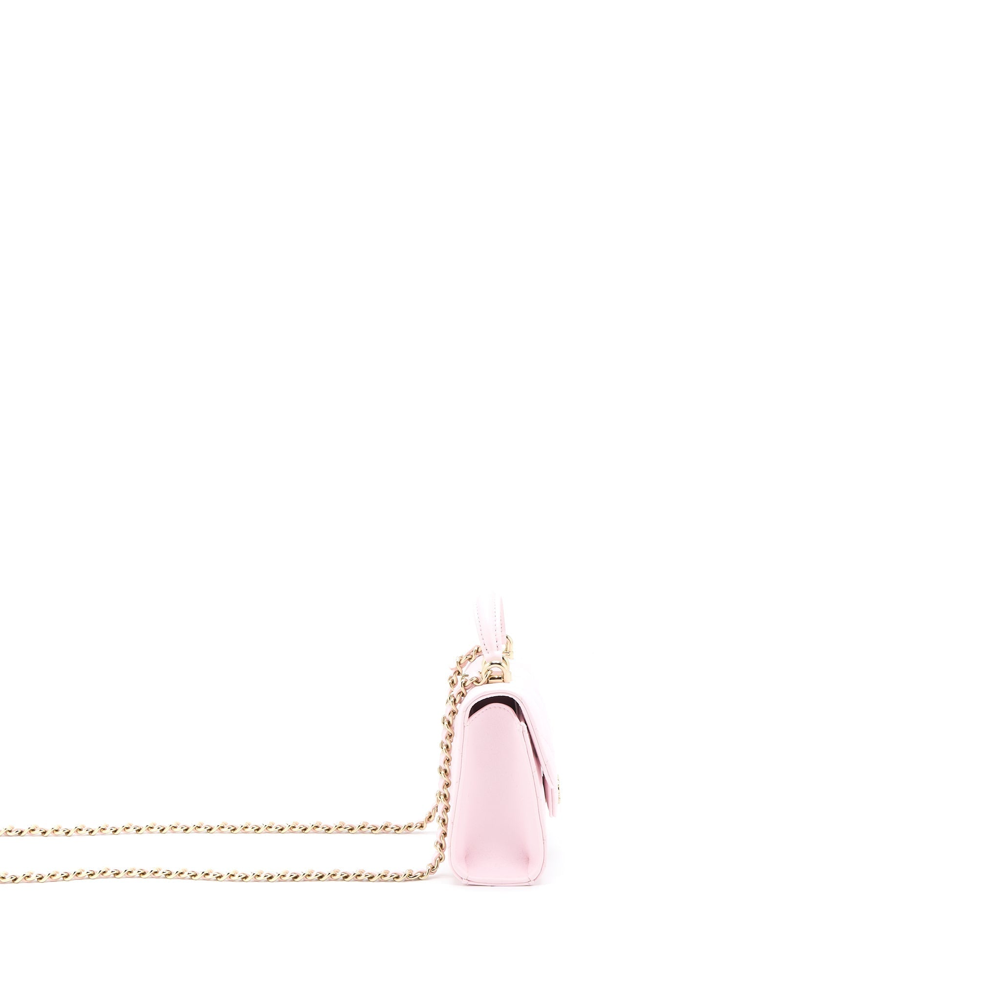 CHANEL TOP HANDLE MINI FLAP BAG WITH CHAIN LAMBSKIN LIGHT PINK LGHW