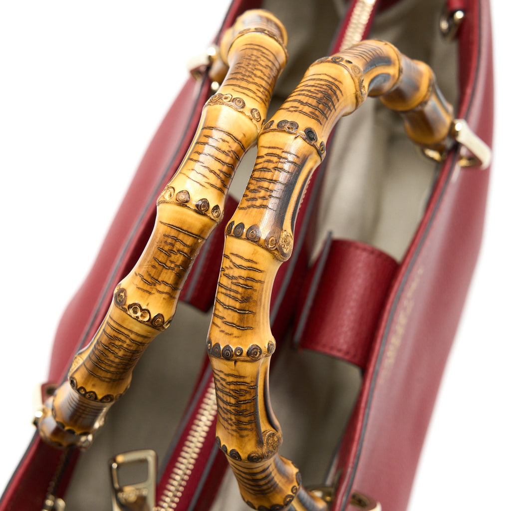 GUCCI CROSSBODY TOTE BAG BAMBOO HANDLE CALFSKIN RED LGHW