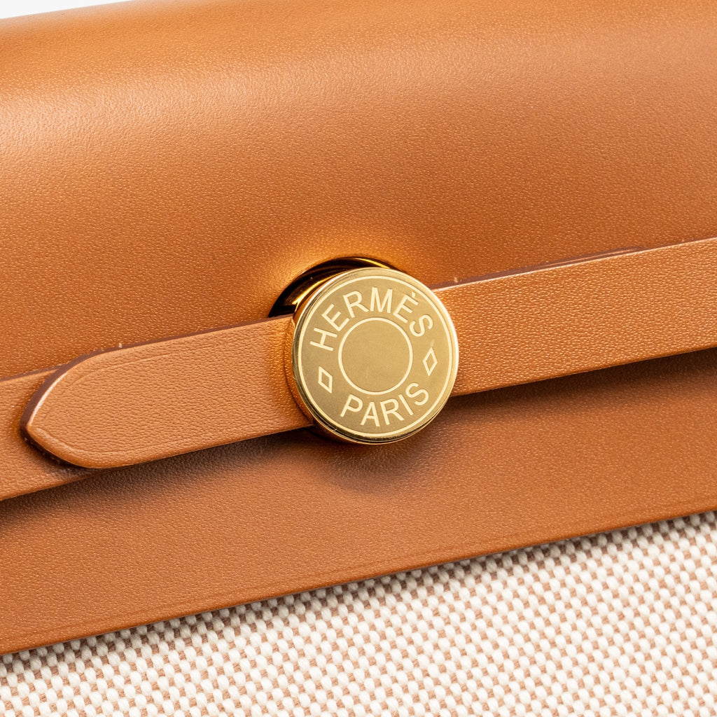 HERMES HERBAG MINI CANVAS/HUNTER LEATHER ECRU/BEIGE/FAUVE GHW