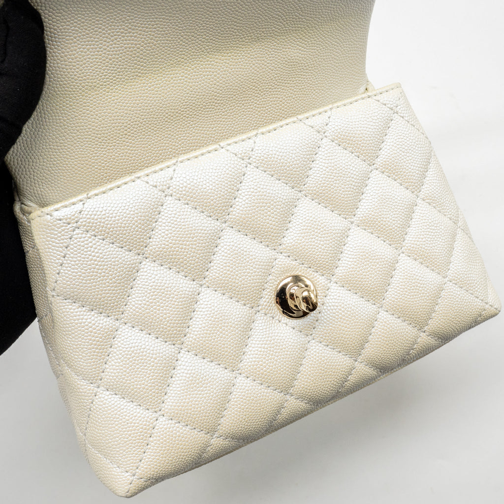 CHANEL MINI COCO HANDLE CAVIAR IRIDESCENT WHITE LGHW