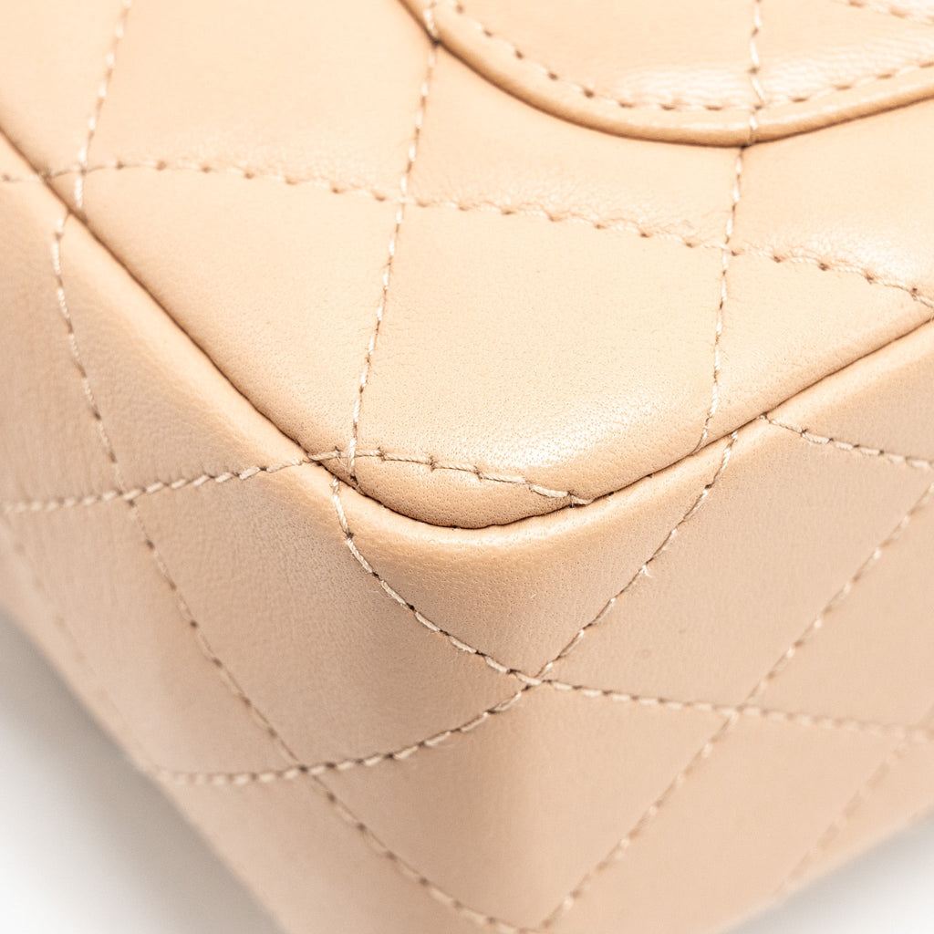 CHANEL MINI RECTANGULAR FLAP BAG LAMBSKIN LIGHT BEIGE LGHW (MICROCHIP)