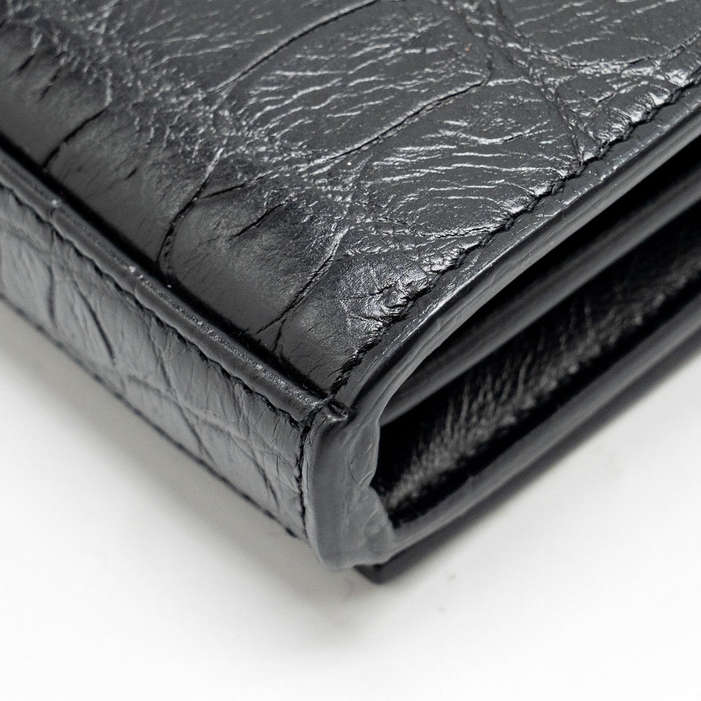SAINT LAURENT / YSL CLASSIC CHAIN WALLET CROC-EMBOSSED CALFSKIN BLACK SHW