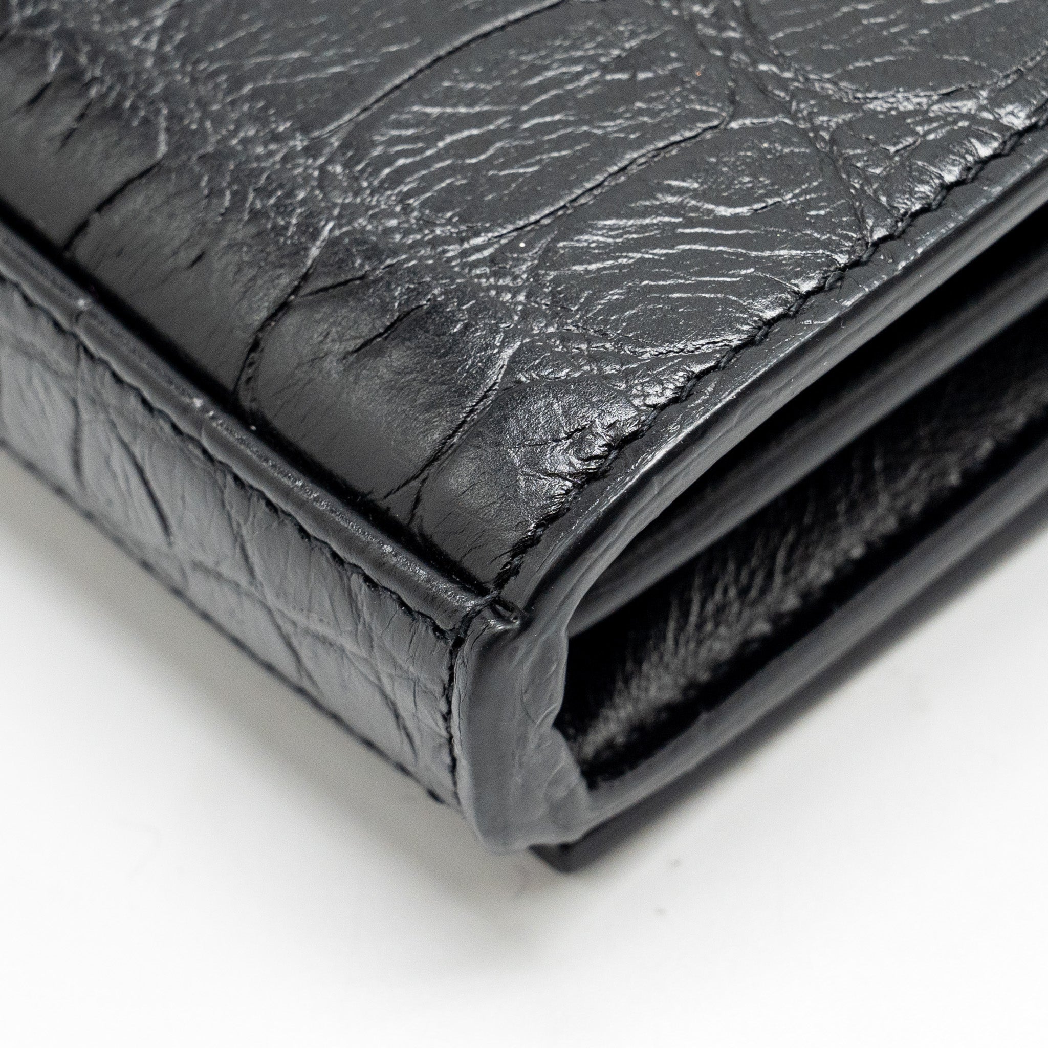 SAINT LAURENT / YSL CLASSIC CHAIN WALLET CROC-EMBOSSED CALFSKIN BLACK SHW