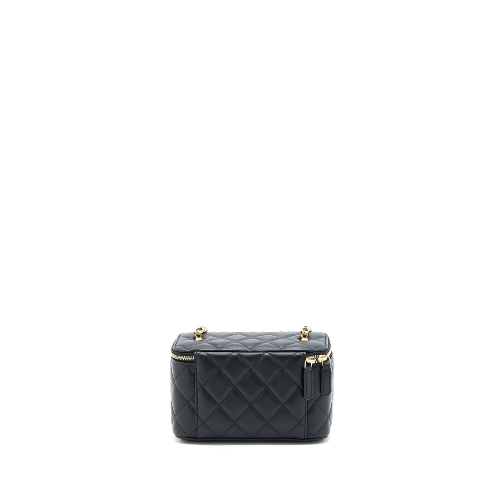 CHANEL PEARL CRUSH LONG VANITY CASE LAMBSKIN BLACK GHW (MICROCHIP)