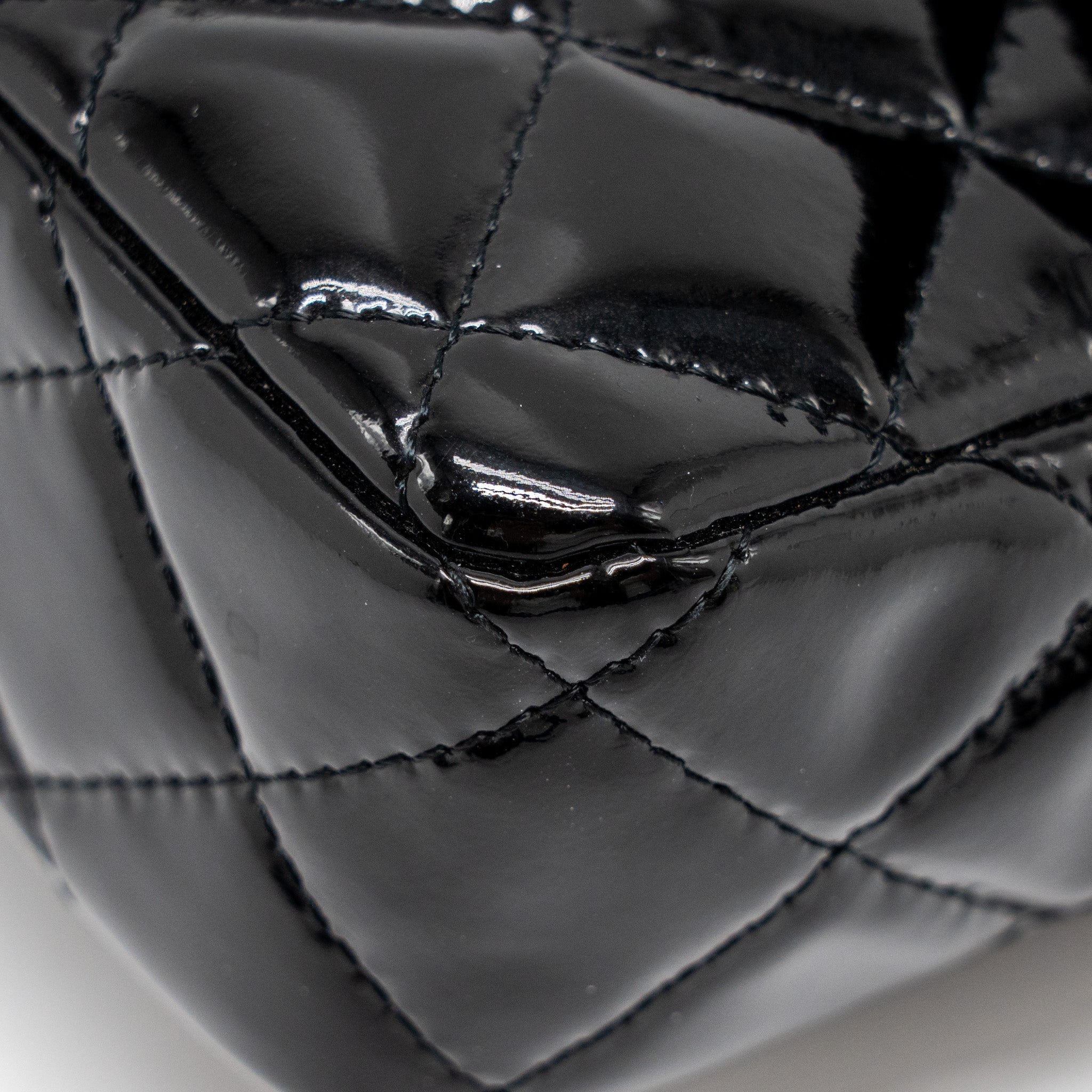 CHANEL EAST WEST FLAP SHOULDER BAG PATENT LEATHER BLACK SHW