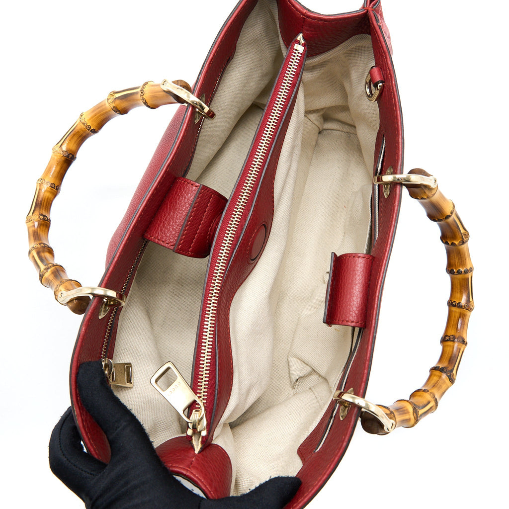 GUCCI CROSSBODY TOTE BAG BAMBOO HANDLE CALFSKIN RED LGHW