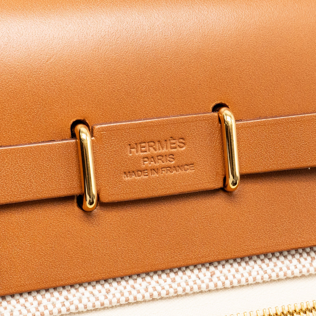 HERMES HERBAG MINI CANVAS/HUNTER LEATHER ECRU/BEIGE/FAUVE GHW