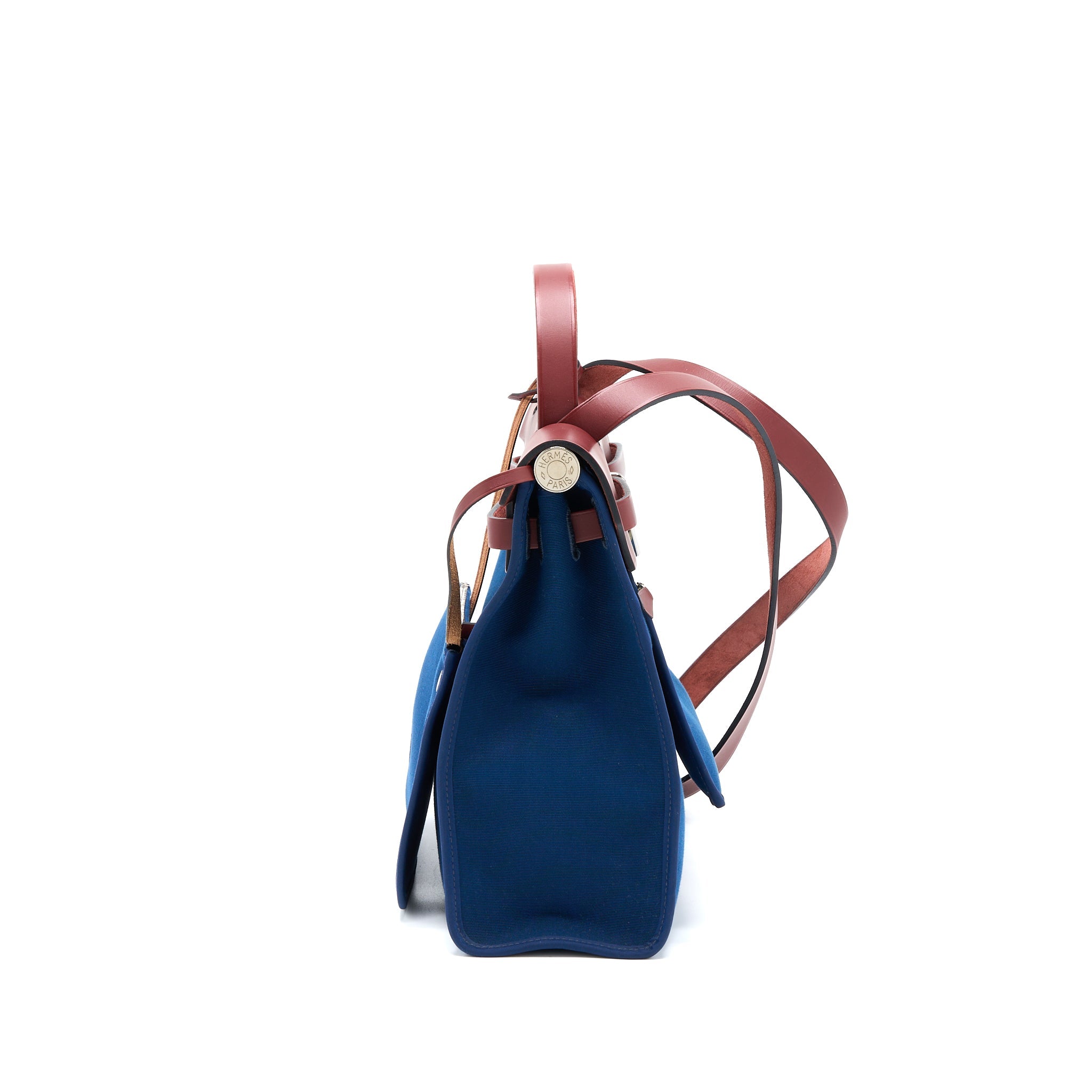 HERMES HERBAG ZIP 31 LEATHER/CANVAS BLUE/RED SHW