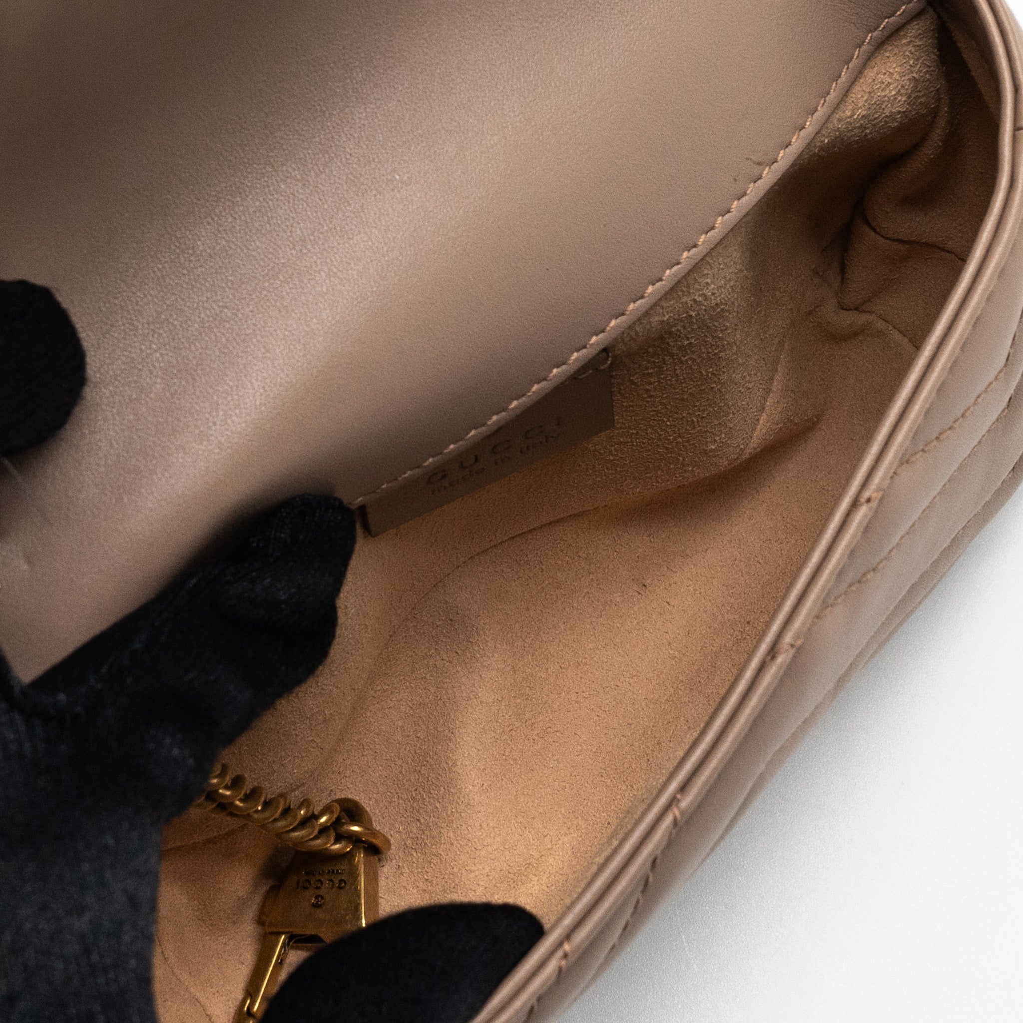 GUCCI SUPER MINI GG MARMONT BAG CALFSKIN BEIGE GHW