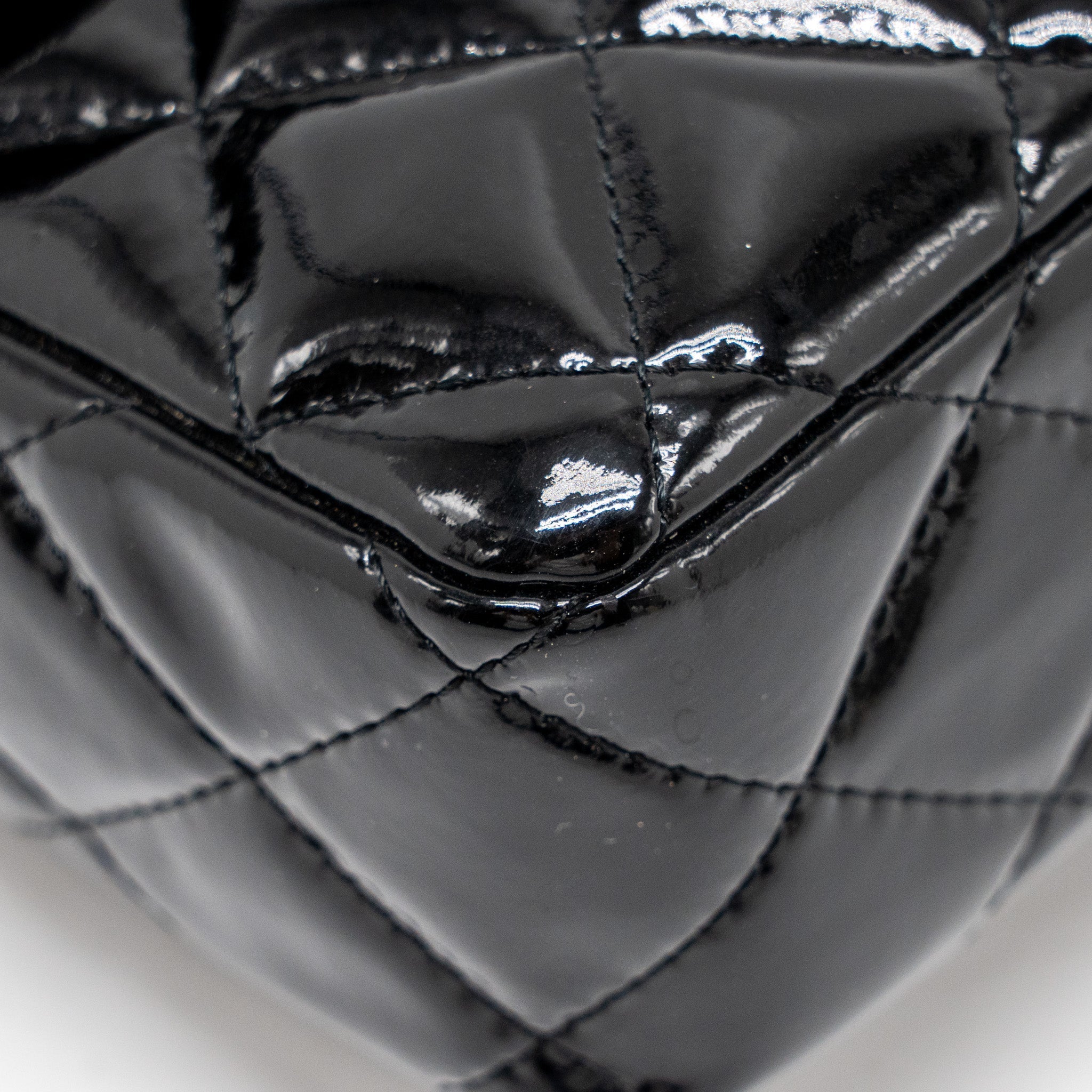 CHANEL EAST WEST FLAP SHOULDER BAG PATENT LEATHER BLACK SHW
