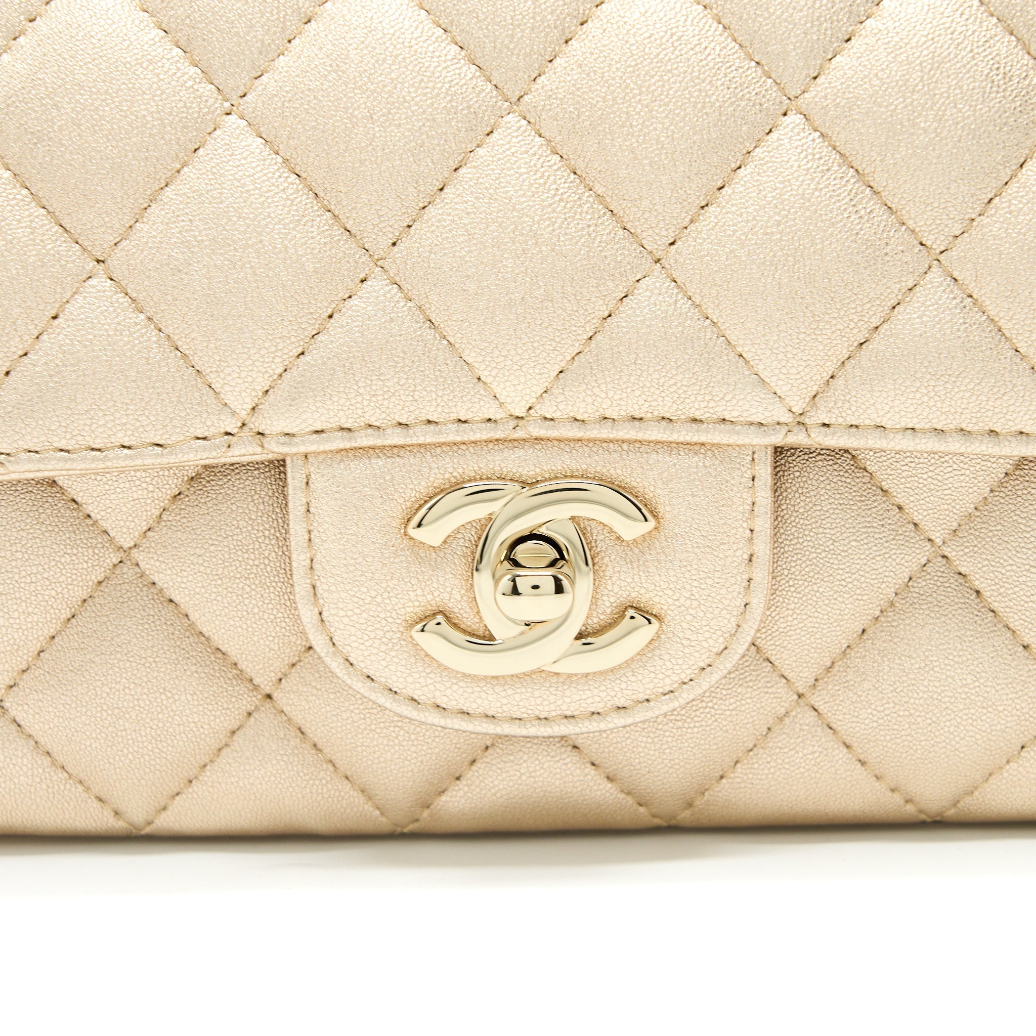 CHANEL 21P MINI RECTANGULAR FLAP BAG GRAINED LAMBSKIN GOLD LGHW
