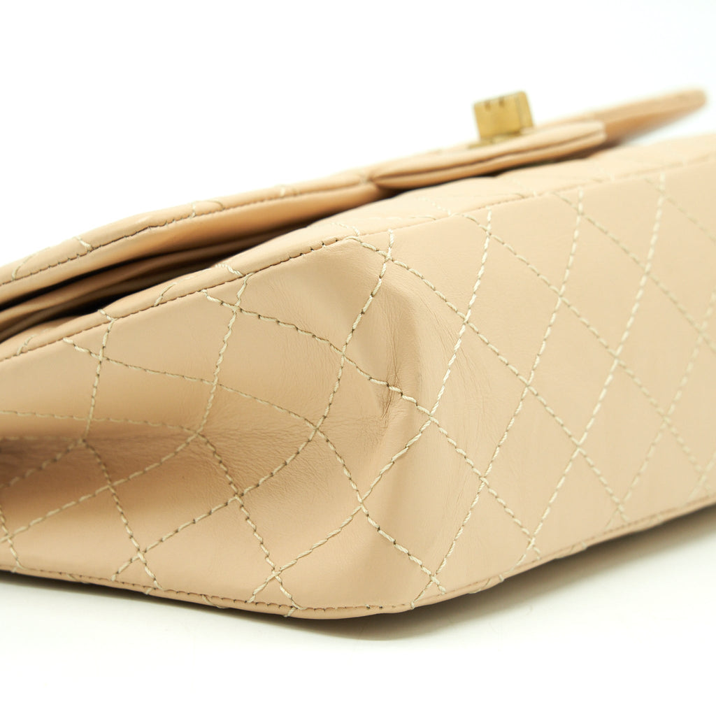 CHANEL 2.55 225 REISSUE DOUBLE FLAP BAG CALFSKIN LIGHT BEIGE GHW