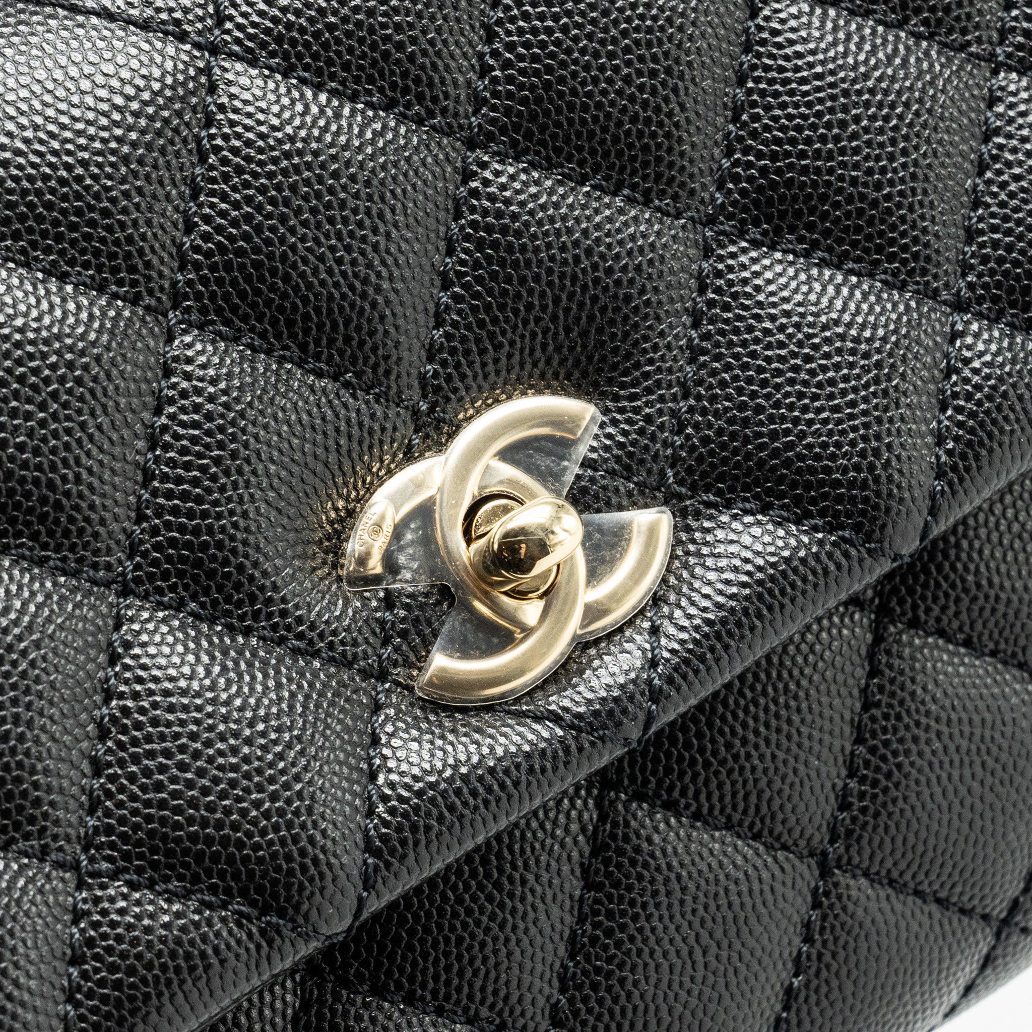 CHANEL SMALL COCO HANDLE WITH LIZARD EMBOSSED HANDLE CAVIAR BLACK LGHW