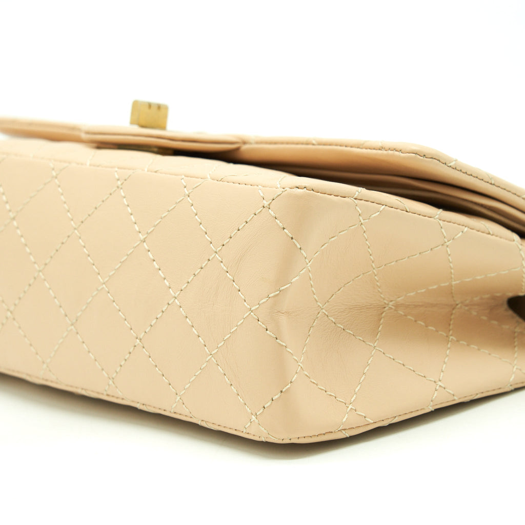 CHANEL 2.55 225 REISSUE DOUBLE FLAP BAG CALFSKIN LIGHT BEIGE GHW