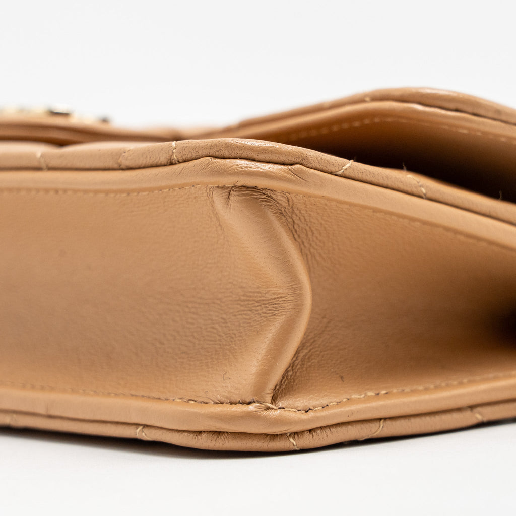 CHANEL TOP HANDLE MINI FLAP BAG WITH CHAIN LAMBSKIN CARAMEL LGHW