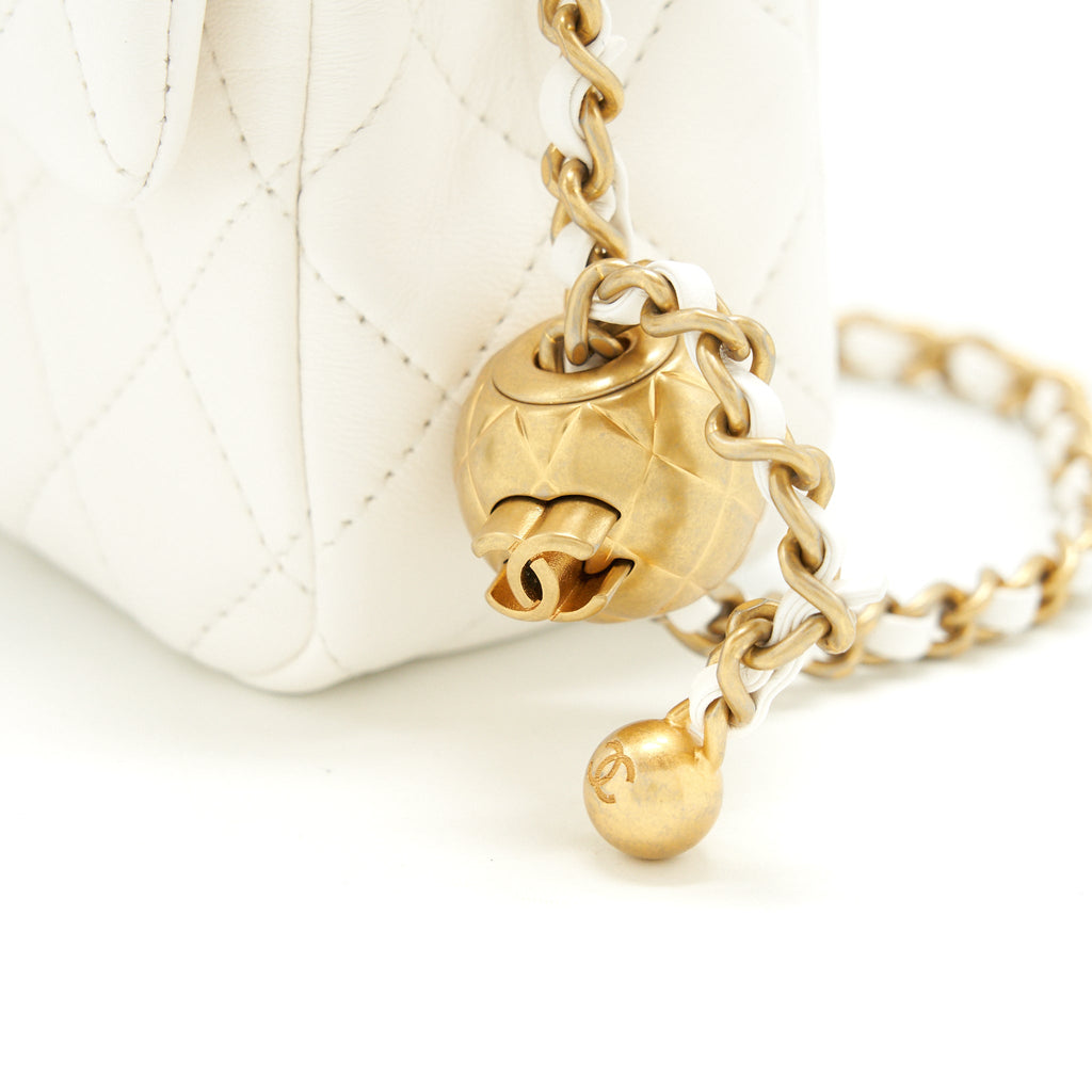 CHANEL MINI RECTANGULAR PEARL CRUSH WHITE GHW