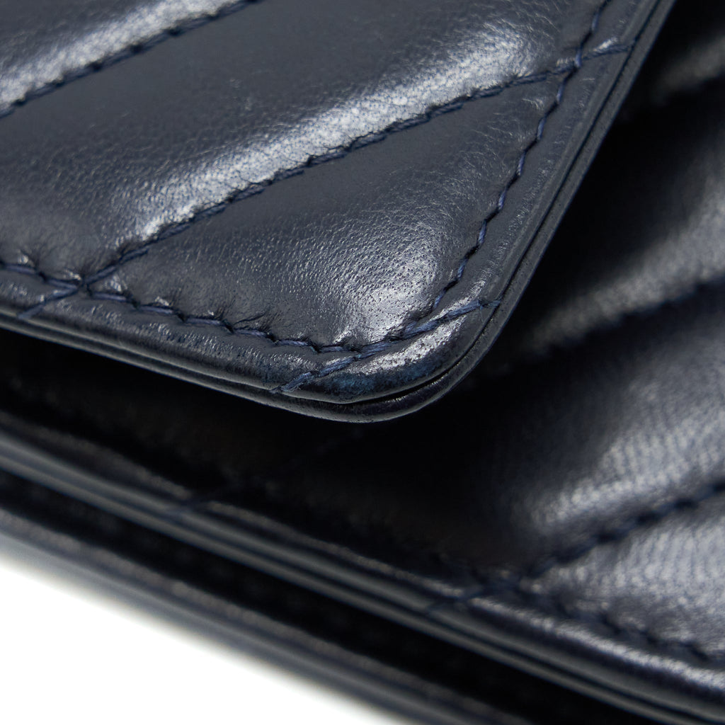 CHANEL WALLET ON CHAIN CHEVRON LAMBSKIN NAVY SHW