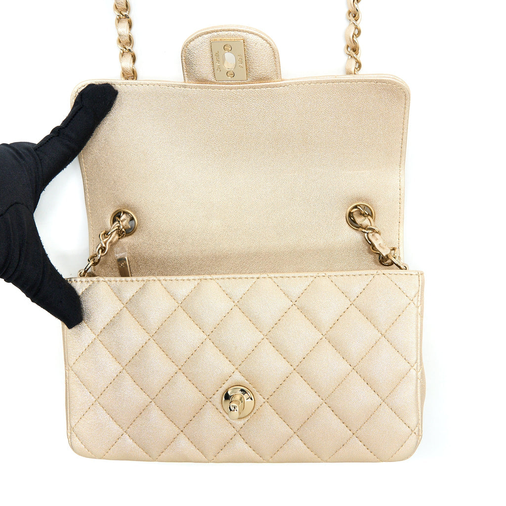 CHANEL 21P MINI RECTANGULAR FLAP BAG GRAINED LAMBSKIN GOLD LGHW