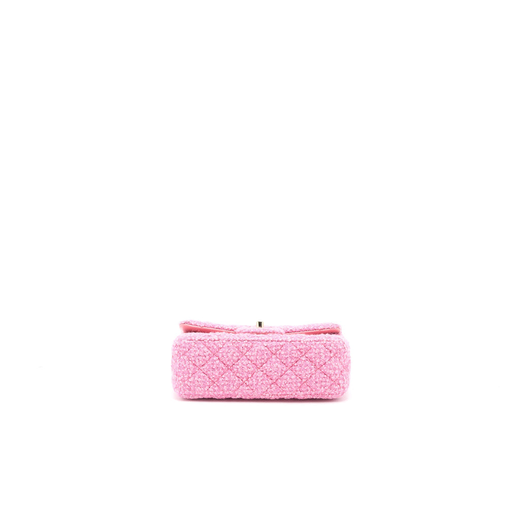 CHANEL MINI RECTANGULAR FLAP BAG TWEED PINK LGHW (MICROCHIP)