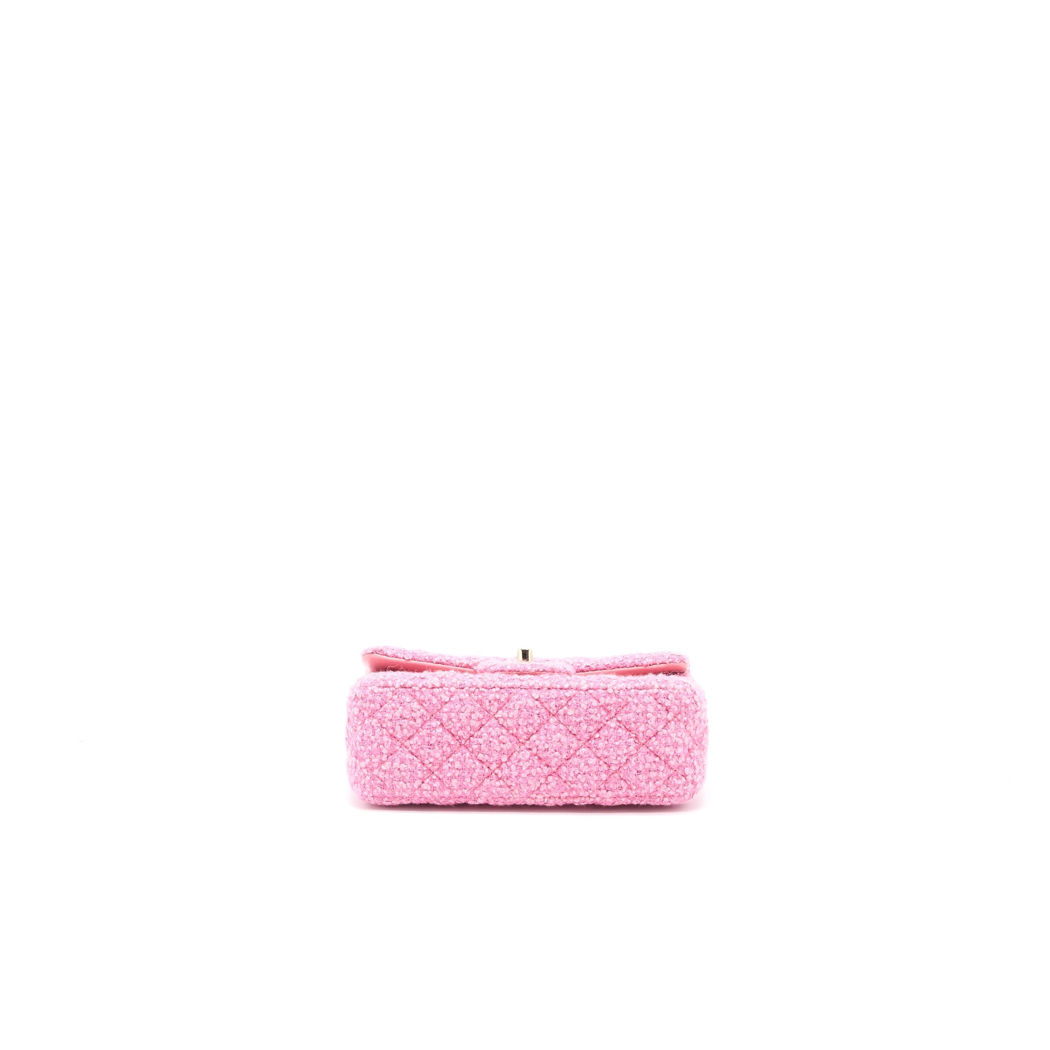 CHANEL MINI RECTANGULAR FLAP BAG TWEED PINK LGHW (MICROCHIP)