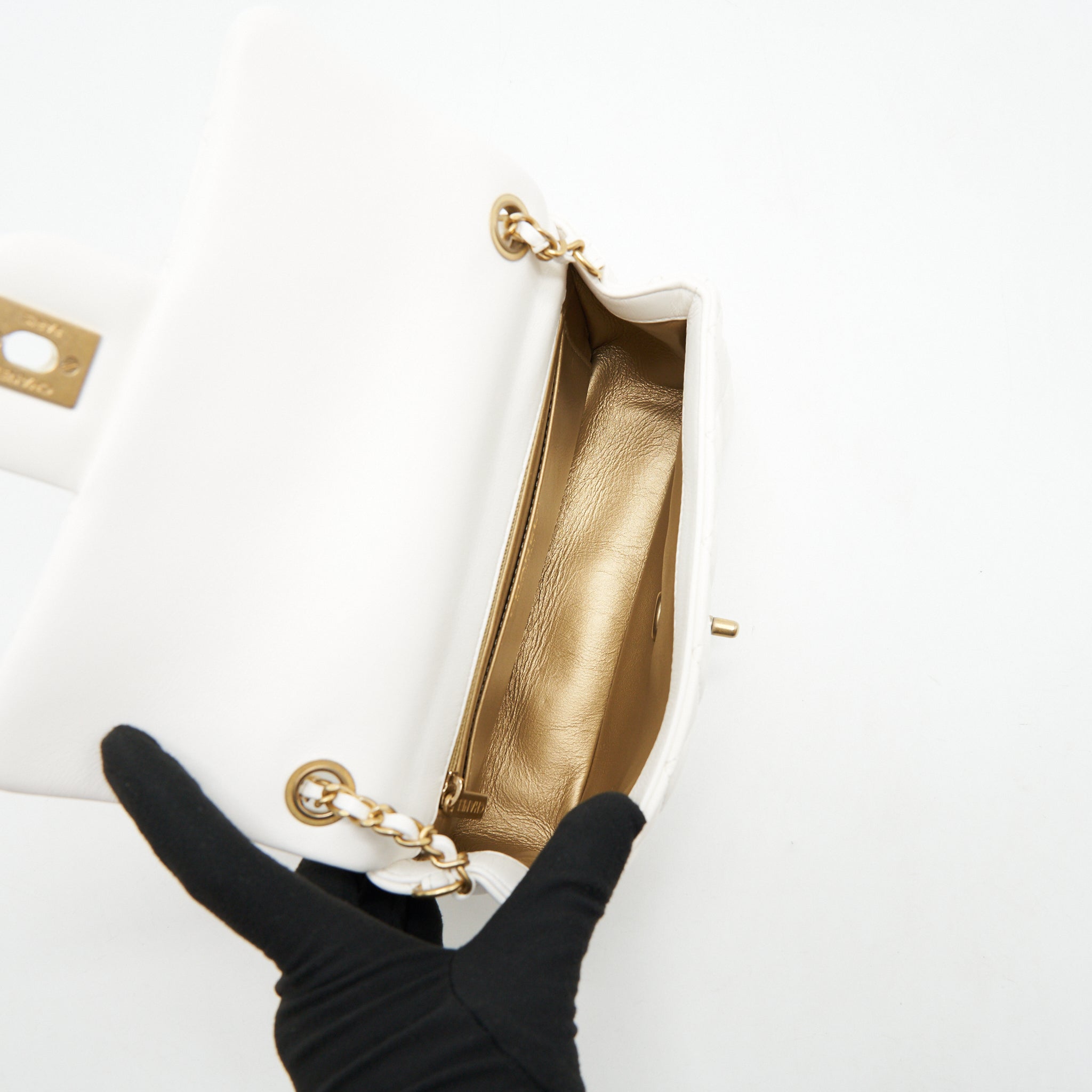 CHANEL MINI RECTANGULAR PEARL CRUSH WHITE GHW