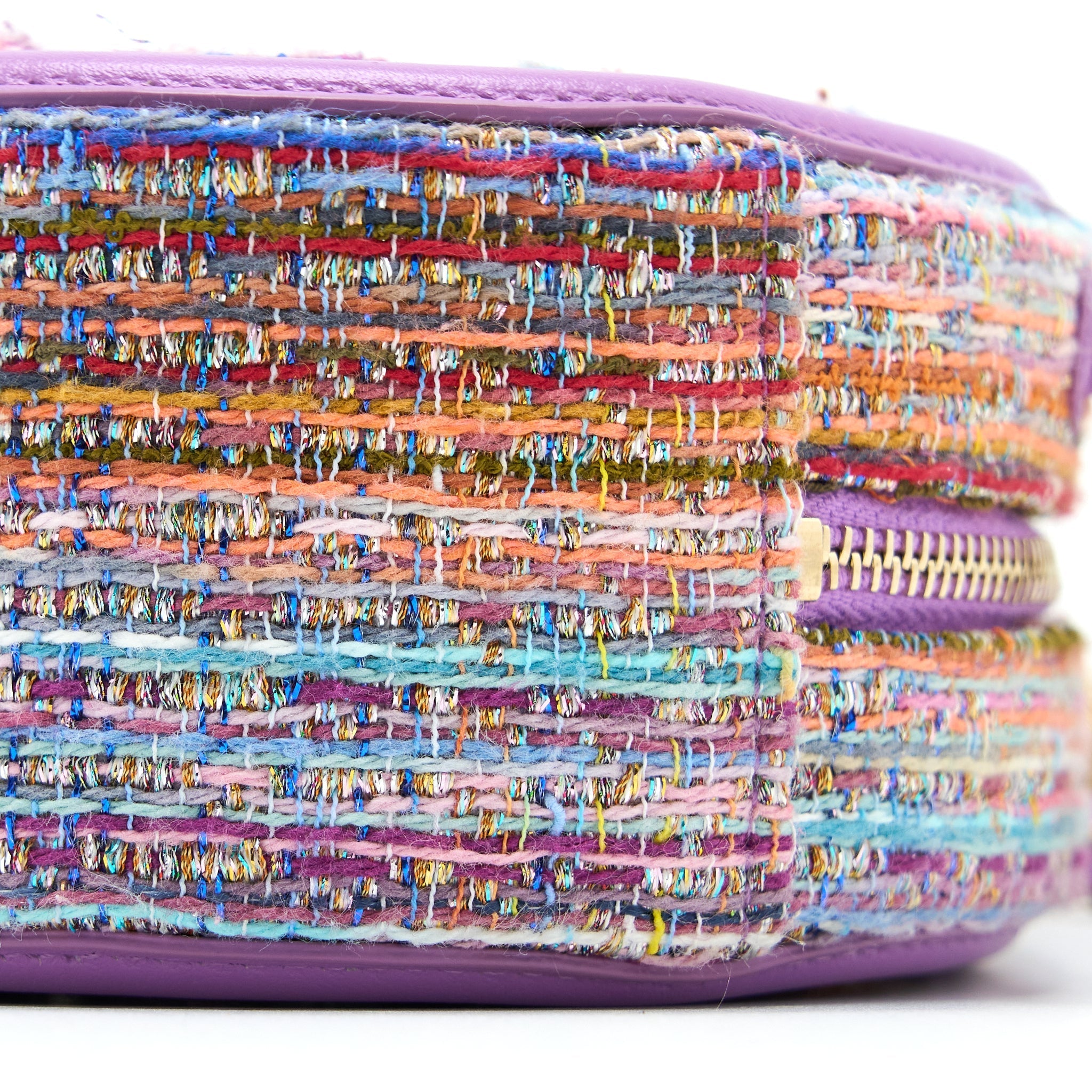 CHANEL ROUND CLUTCH WITH CHAIN LAMBSKIN/TWEED MULTICOLOUR GHW