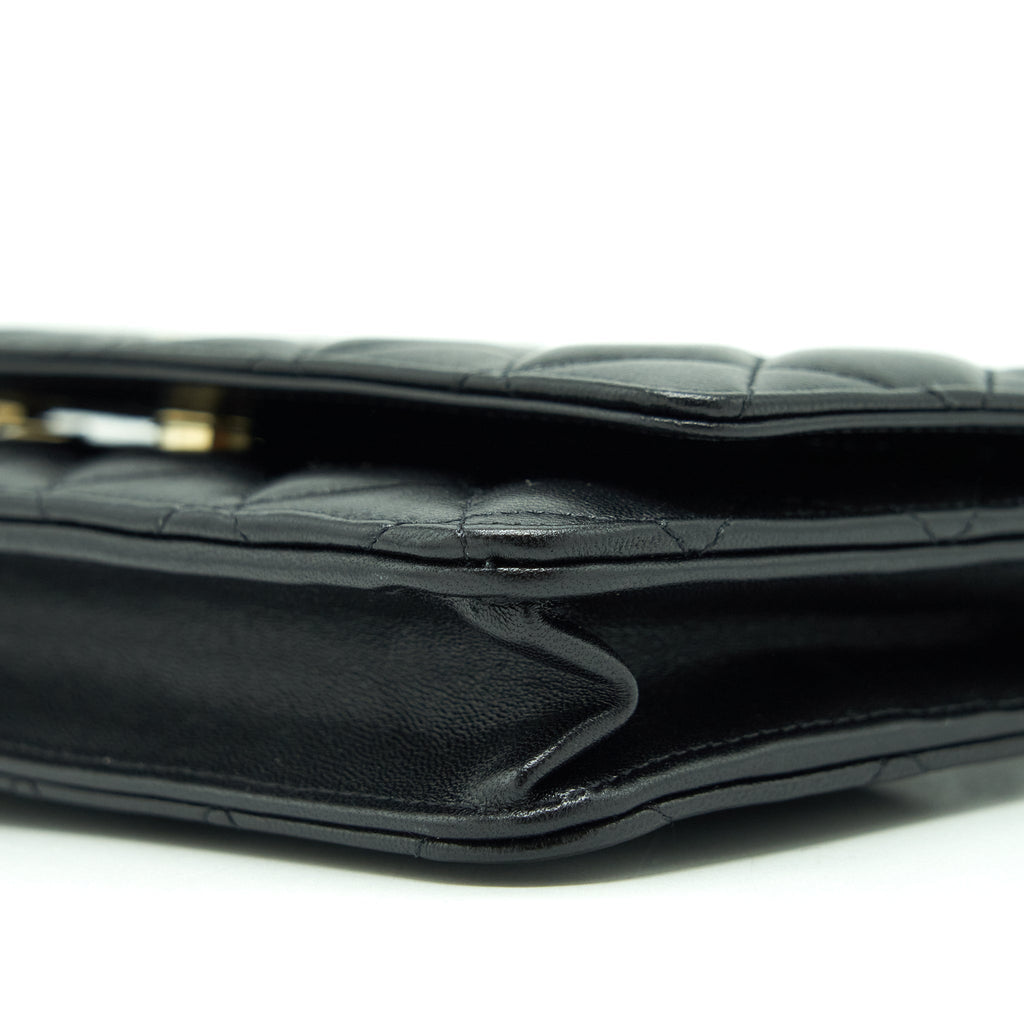 CHANEL RIBBON WALLET ON CHAIN LAMBSKIN BLACK LGHW (MICROCHIP)