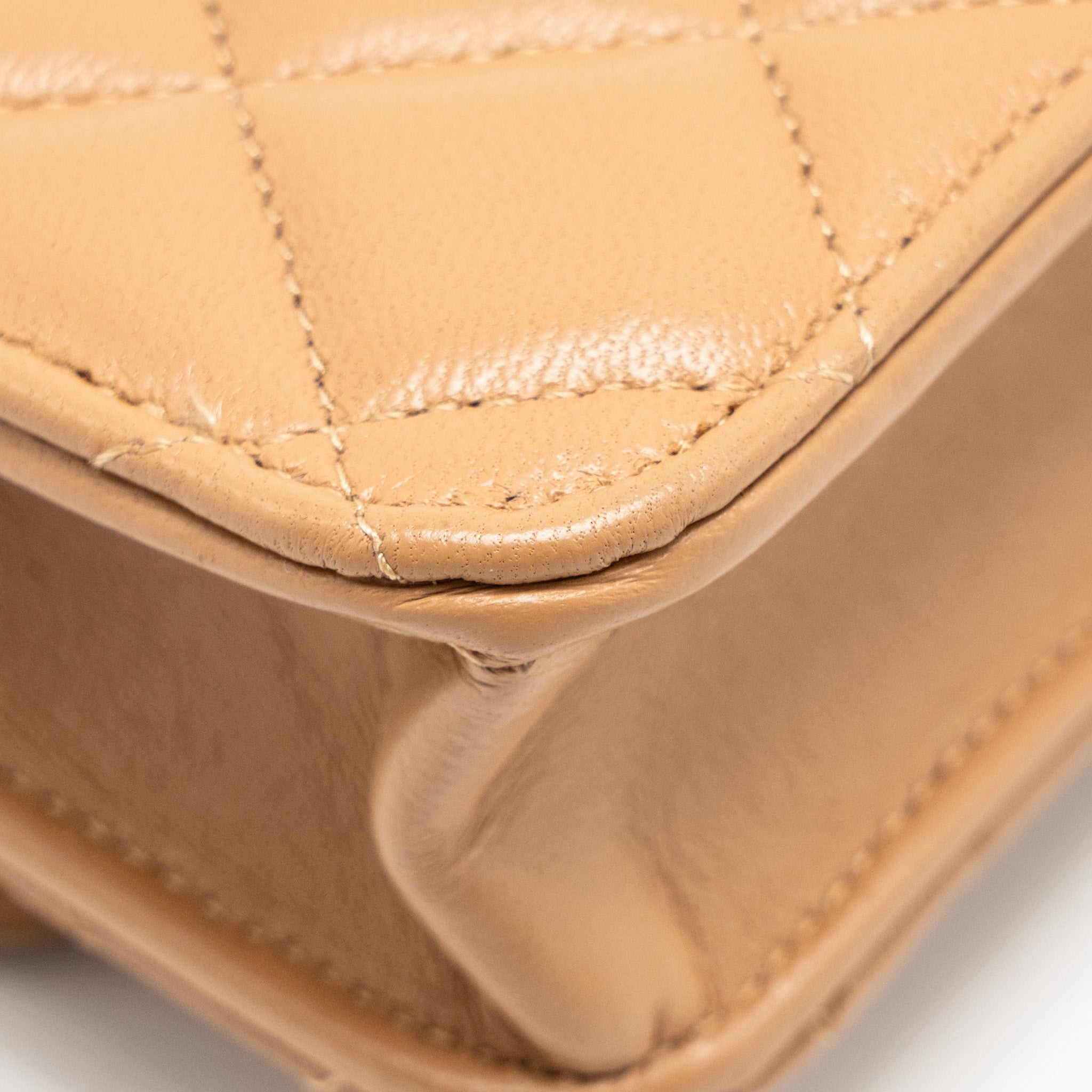 CHANEL TOP HANDLE MINI FLAP BAG WITH CHAIN LAMBSKIN CARAMEL LGHW