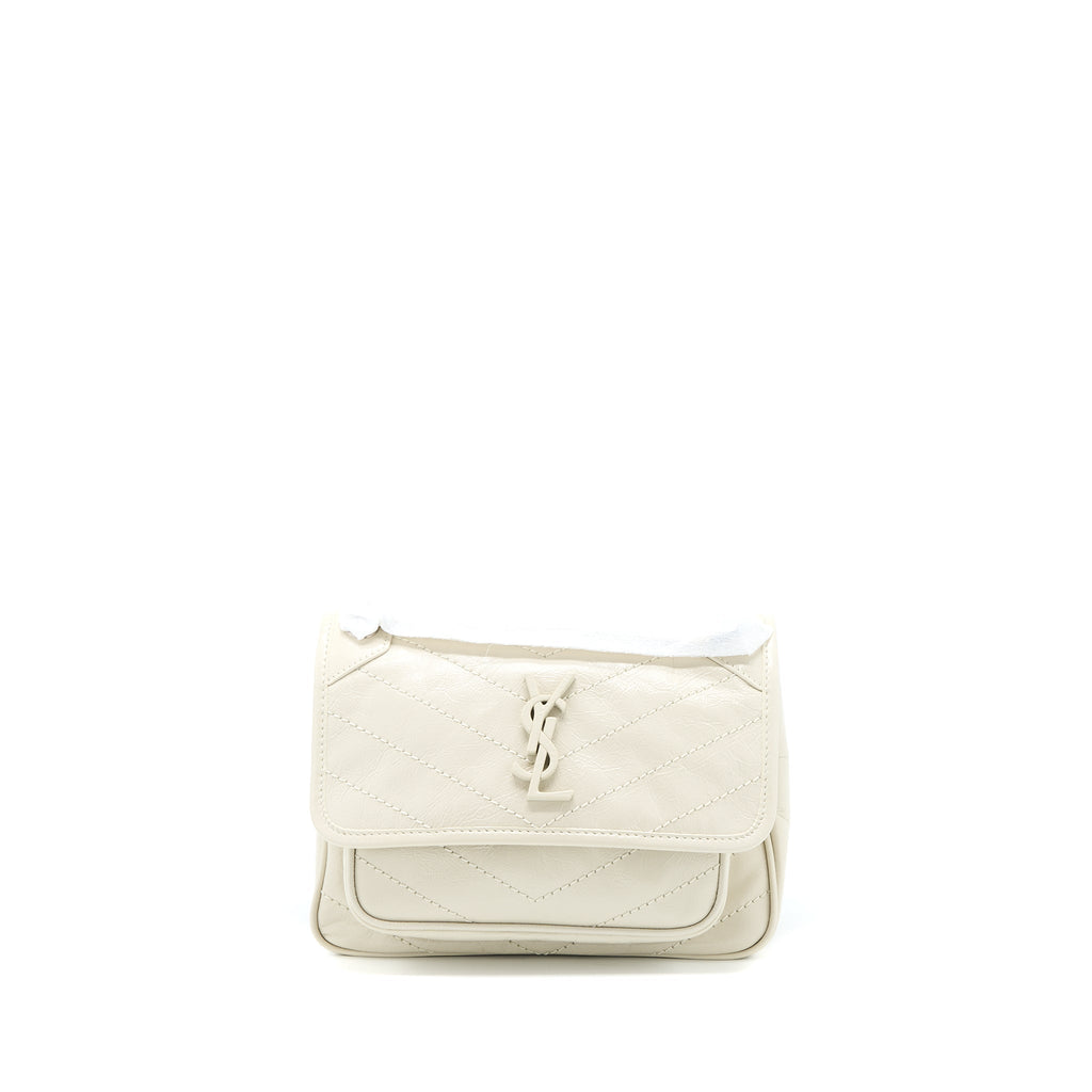 SAINT LAURENT NIKI BABY CHAIN BAG IN CRINKLED CALFSKIN BLANC SHW