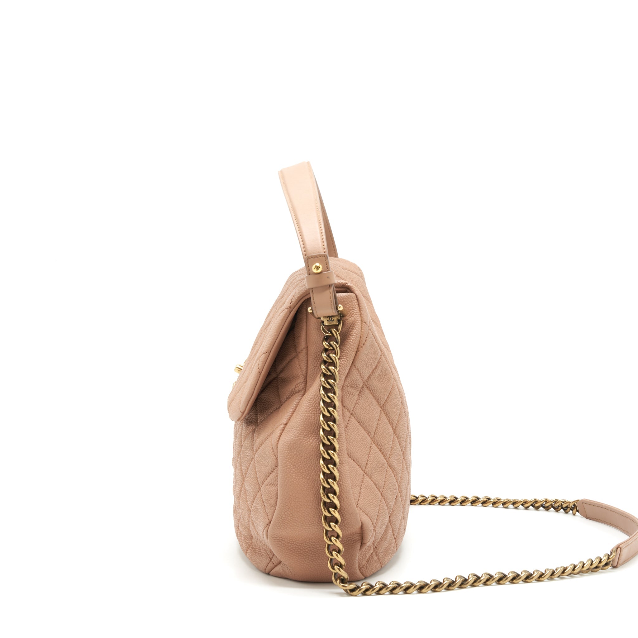 CHANEL ROUND FLAP BAG CAVIAR DARK BEIGE GHW