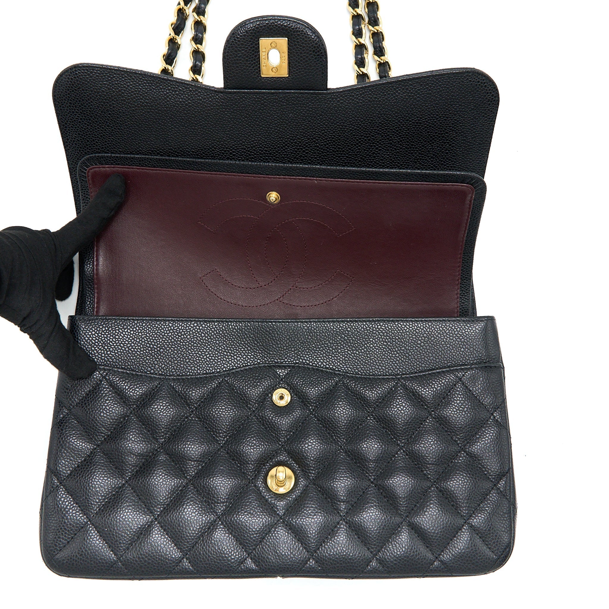 CHANEL CLASSIC JUMBO DOUBLE FLAP BAG CAVIAR BLACK GHW
