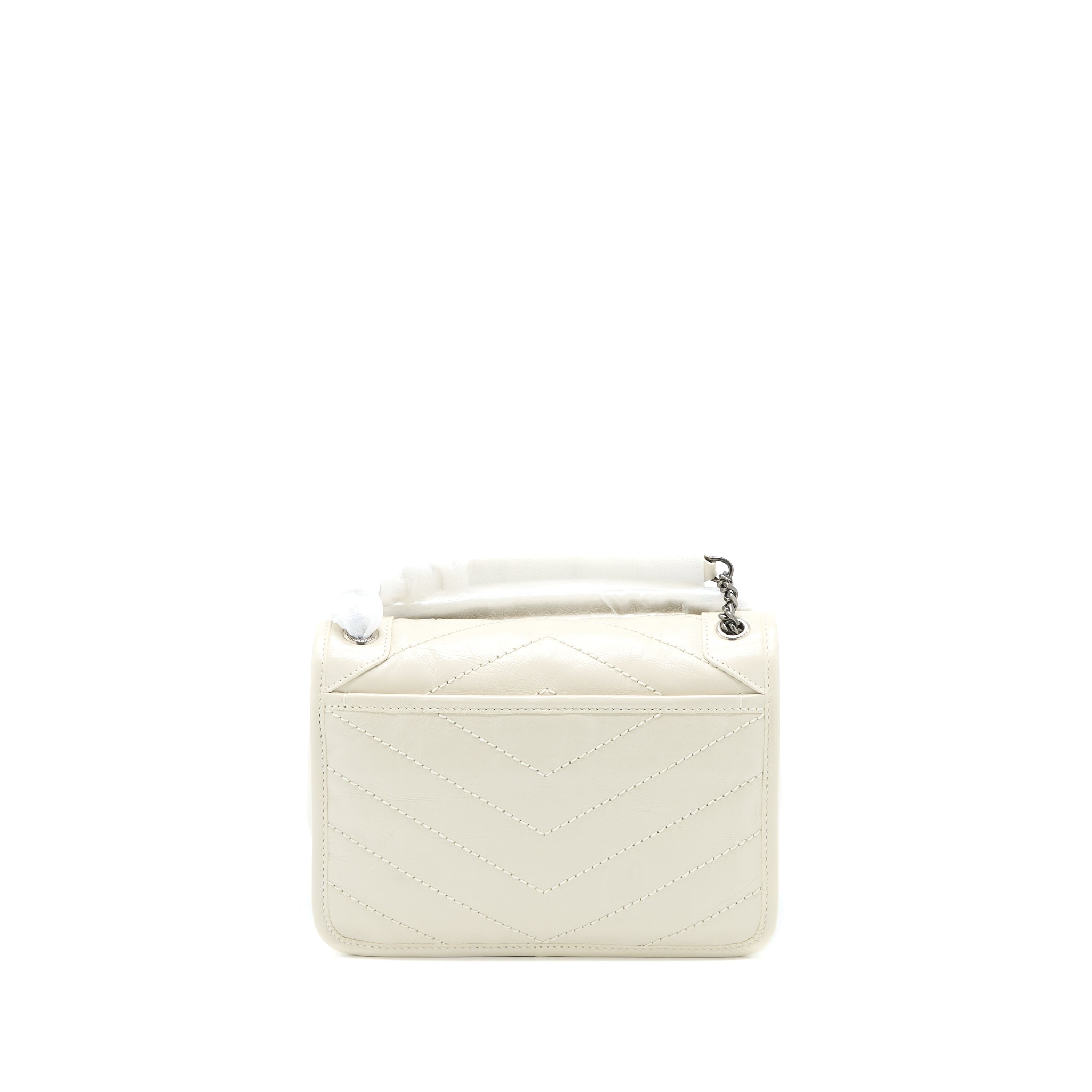 SAINT LAURENT NIKI BABY CHAIN BAG IN CRINKLED CALFSKIN BLANC SHW