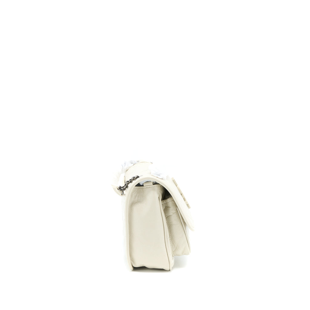 SAINT LAURENT NIKI BABY CHAIN BAG IN CRINKLED CALFSKIN BLANC SHW