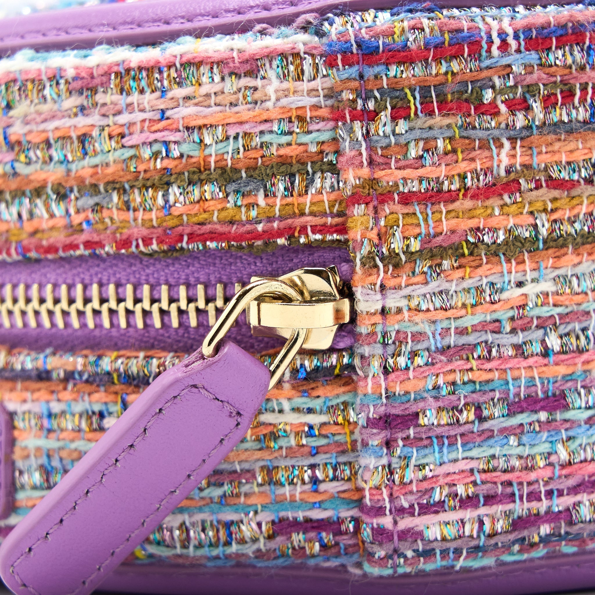 CHANEL ROUND CLUTCH WITH CHAIN LAMBSKIN/TWEED MULTICOLOUR GHW