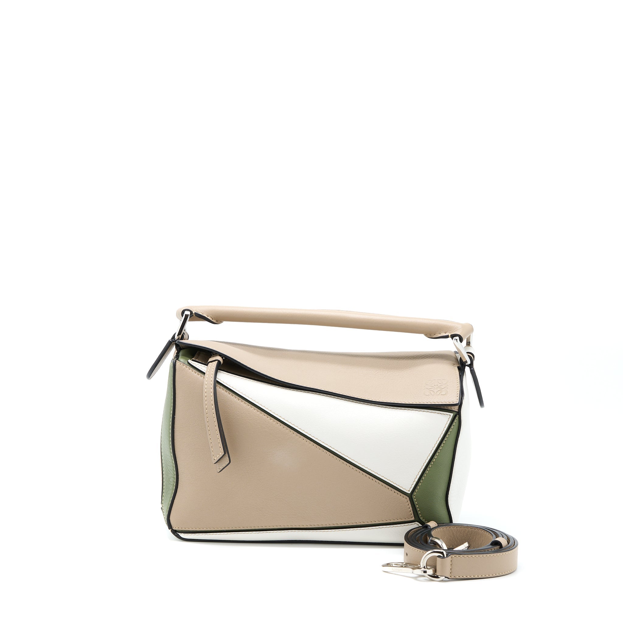 LOEWE SMALL PUZZLE COLORBLOCK BEIGE/WHITE/GREEN SHW