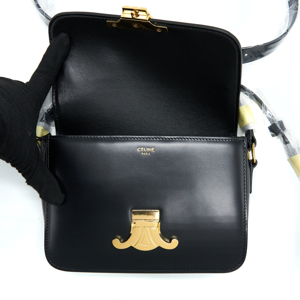 CELINE TEEN TRIOMPHE SHOULDER BAG CALFSKIN BLACK GHW