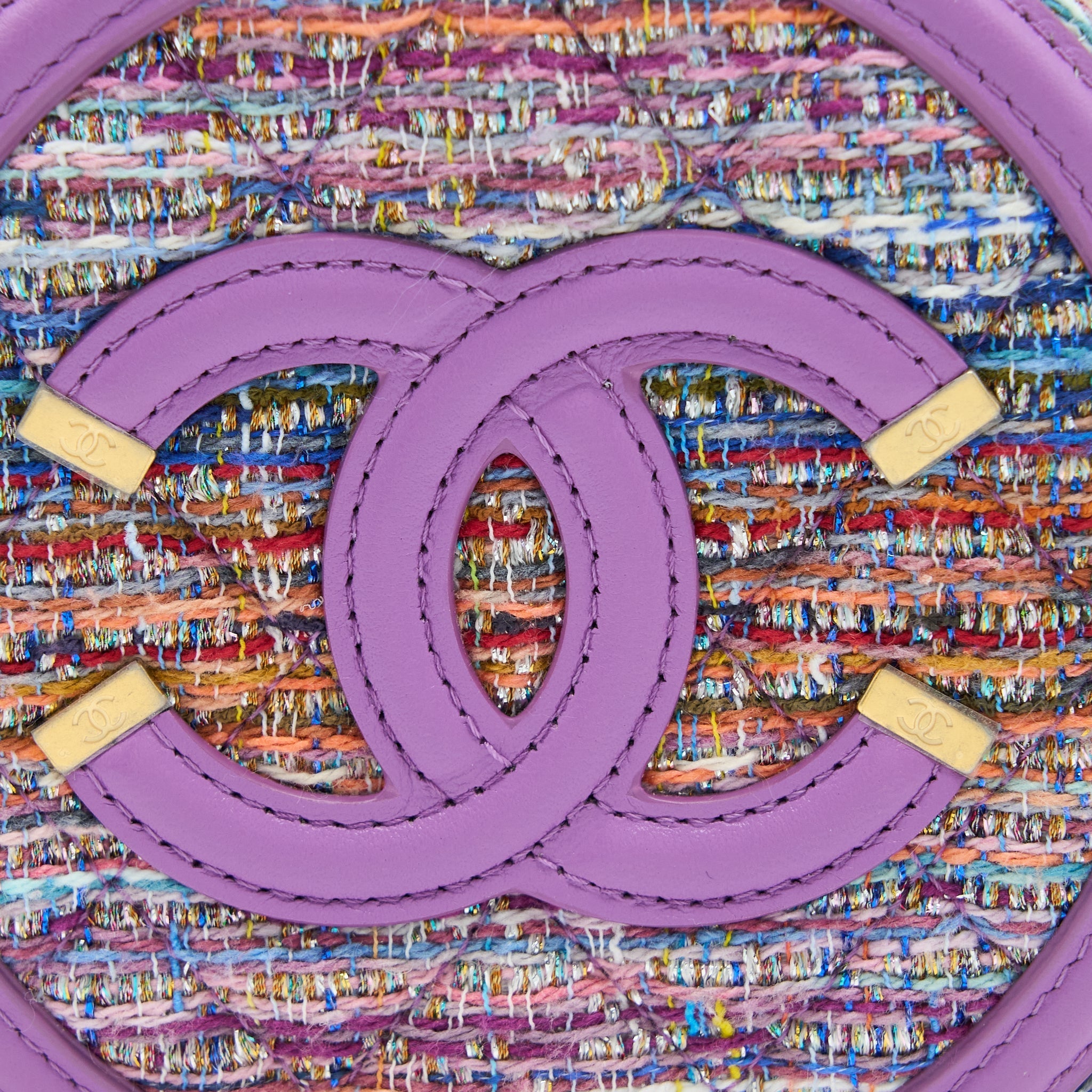 CHANEL ROUND CLUTCH WITH CHAIN LAMBSKIN/TWEED MULTICOLOUR GHW