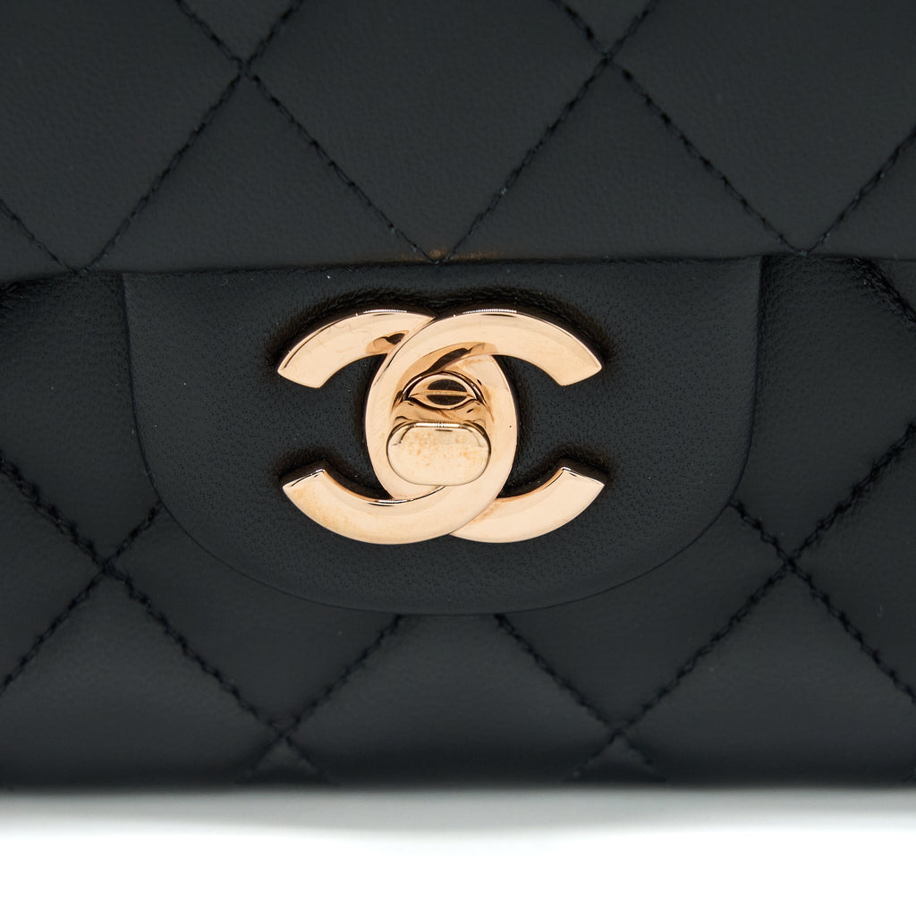 CHANEL MEDIUM CLASSIC FLAP BAG LAMBSKIN BLACK RGHW (MICROCHIP)