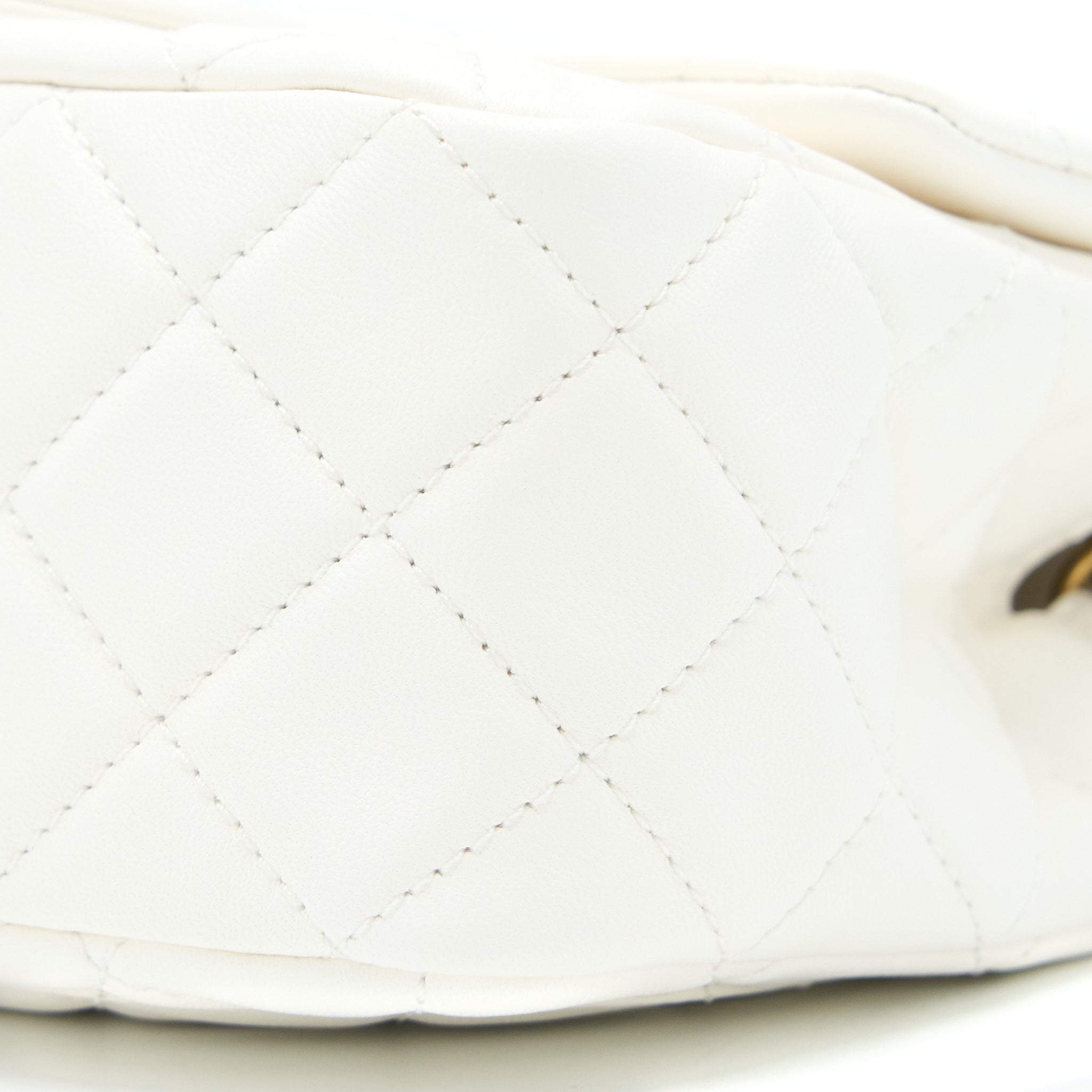 CHANEL PEARL CRUSH MINI SQUARE FLAP BAG LAMBSKIN WHITE GHW(MICROCHIP)