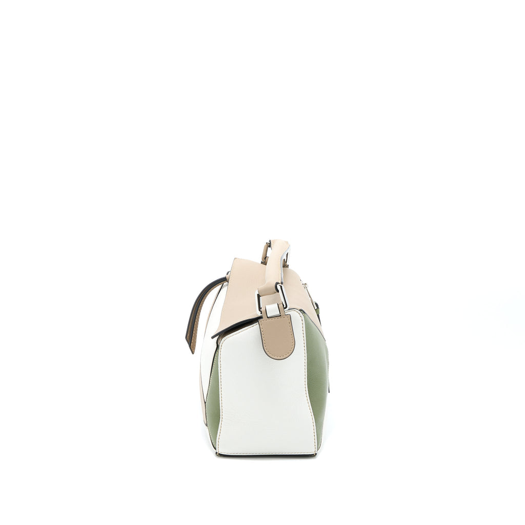 LOEWE SMALL PUZZLE COLORBLOCK BEIGE/WHITE/GREEN SHW