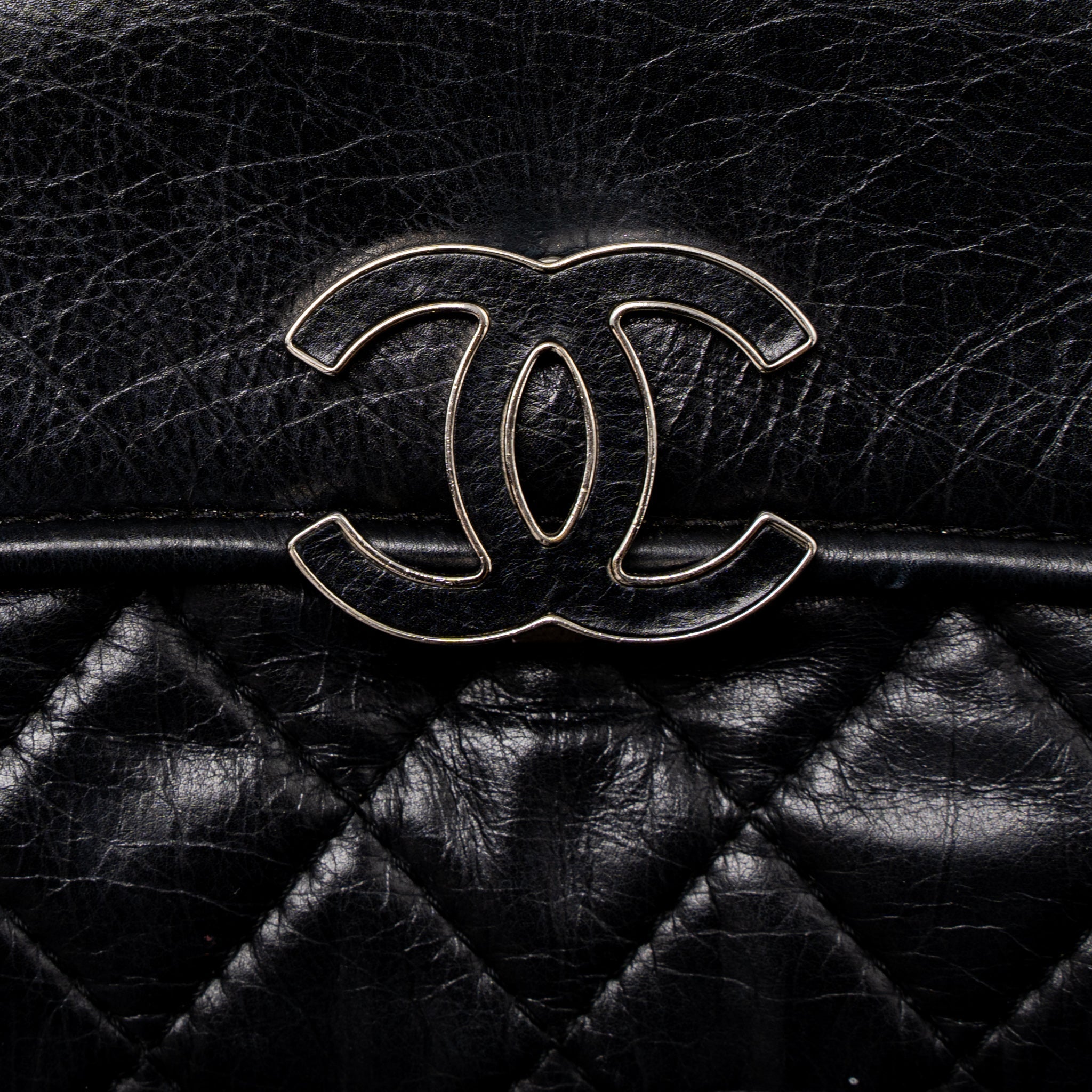 CHANEL GIANT CC LOGO BAG CALFSKIN NAVY SHW