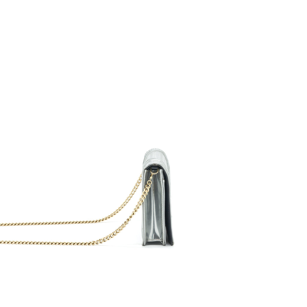 DIOR DIORAMA WALLET ON CHAIN METALLIC SILVER GHW