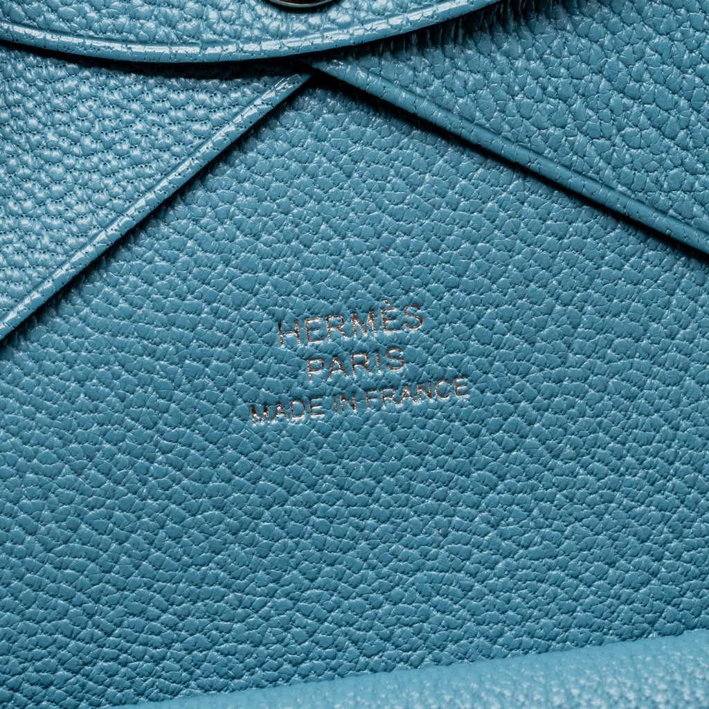 HERMES CALVI DUO COMPACT CARD HOLDER MYSORE GOATSKIN BLUE SHW