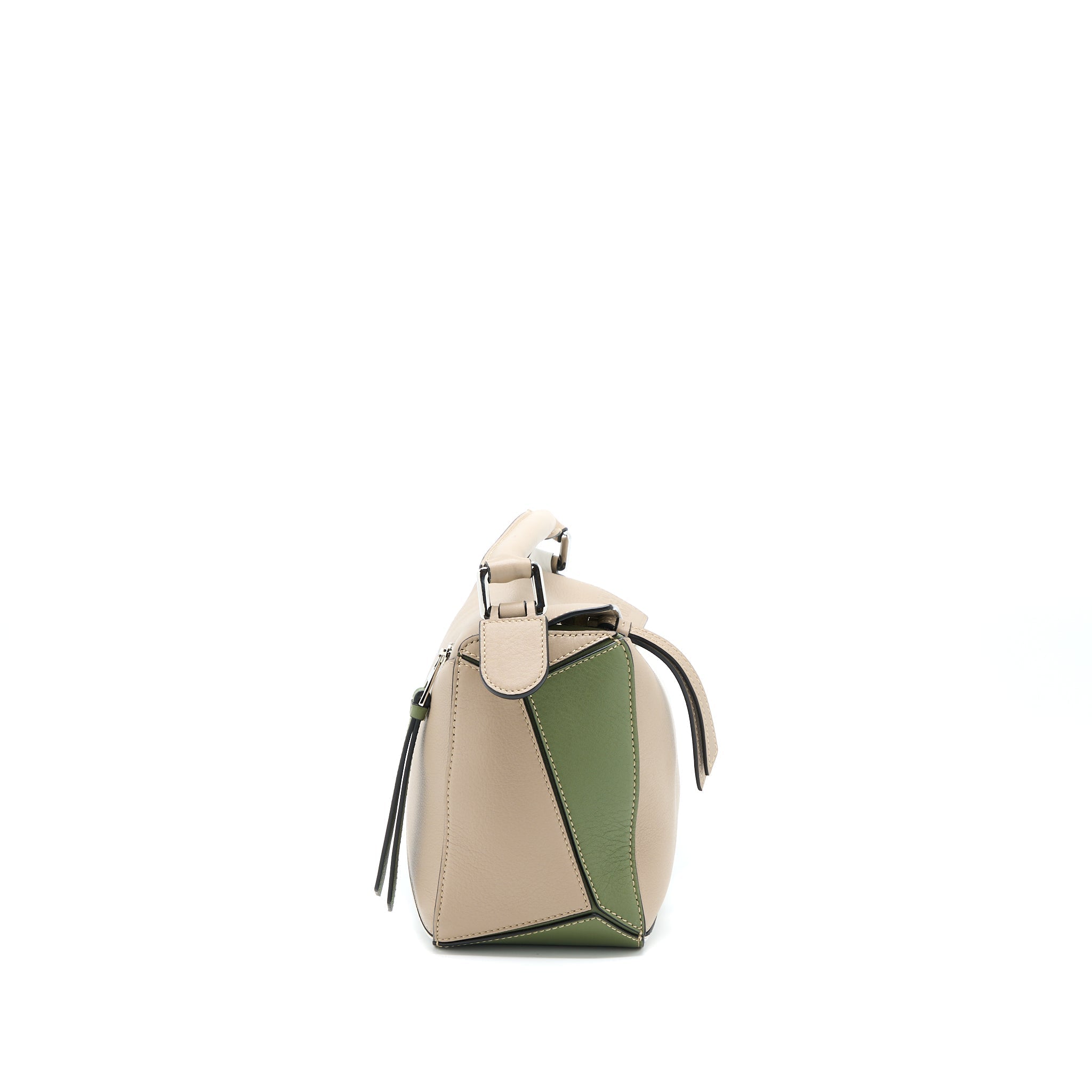 LOEWE SMALL PUZZLE COLORBLOCK BEIGE/WHITE/GREEN SHW