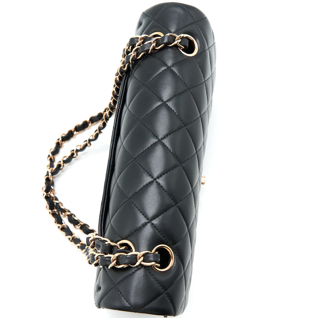 CHANEL MEDIUM CLASSIC FLAP BAG LAMBSKIN BLACK RGHW (MICROCHIP)